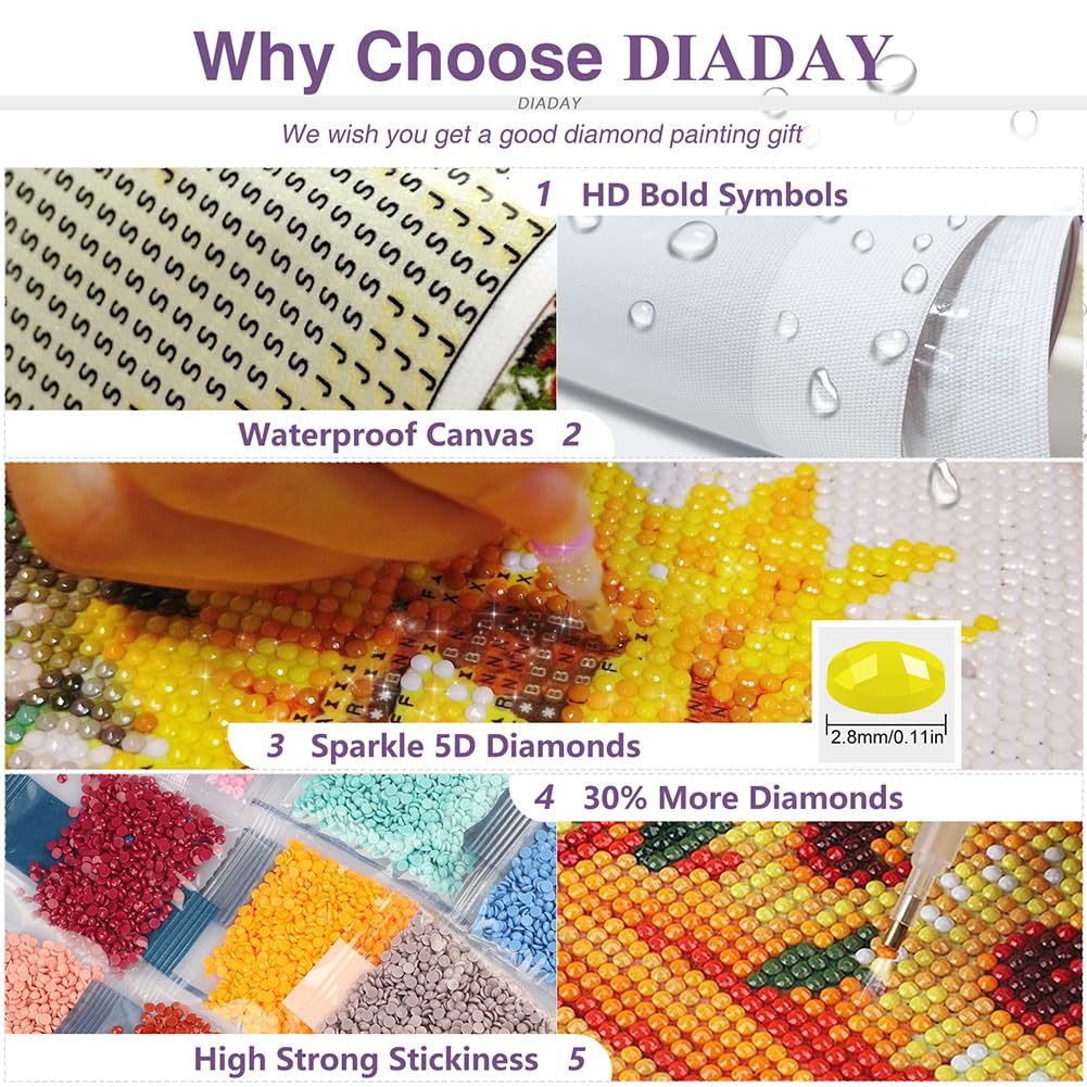 DIADAY 5D Dog Diamond Art Kits for Adults, Round Gem Landscape Diamond Painting Kits for Beginners, Full Drill Art Crafts DIY Home Wall Decor Gift, 12 x 12 Inches DIADAY