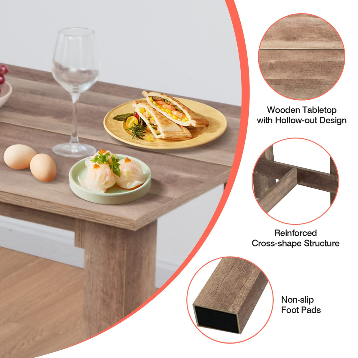 SILKYDRY Counter Height Table, 55’’ L x 25.5’’ W x 35.5’’ H Wood Bar Table, Rectangular Rustic Dining Table for 4-6 Individuals, Farmhouse Kitchen Table for Pub, Cafe, Bistro SILKYDRY