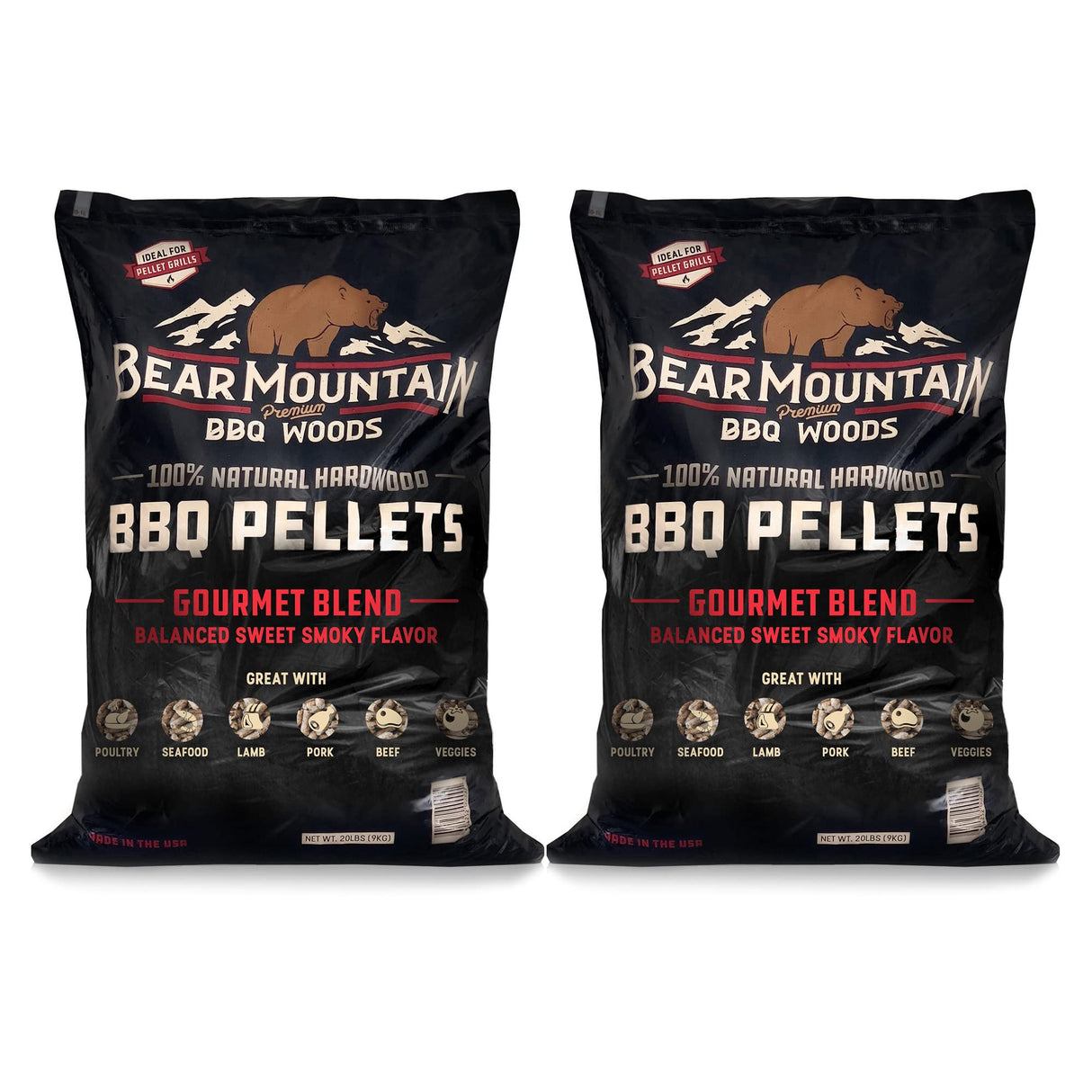 Bear Mountain 2-Pack Gourmet Blend Wood Pellets for Smoker, Grill & BBQ, 20 Lbs Bear Mountain Premium BBQ Woods