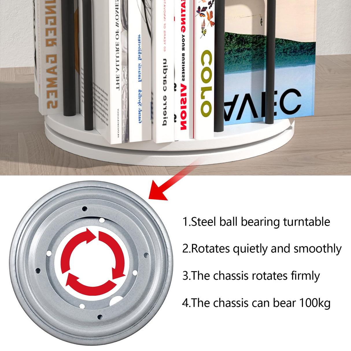 YYTDDUUU Rotating Bookshelf,4 Tier Revolving Bookshelf Tower Spinning Bookcase,Round Rotating Book Shelf,Corner Bookcase Corner Organizer for Home&Office YYTDDUUU