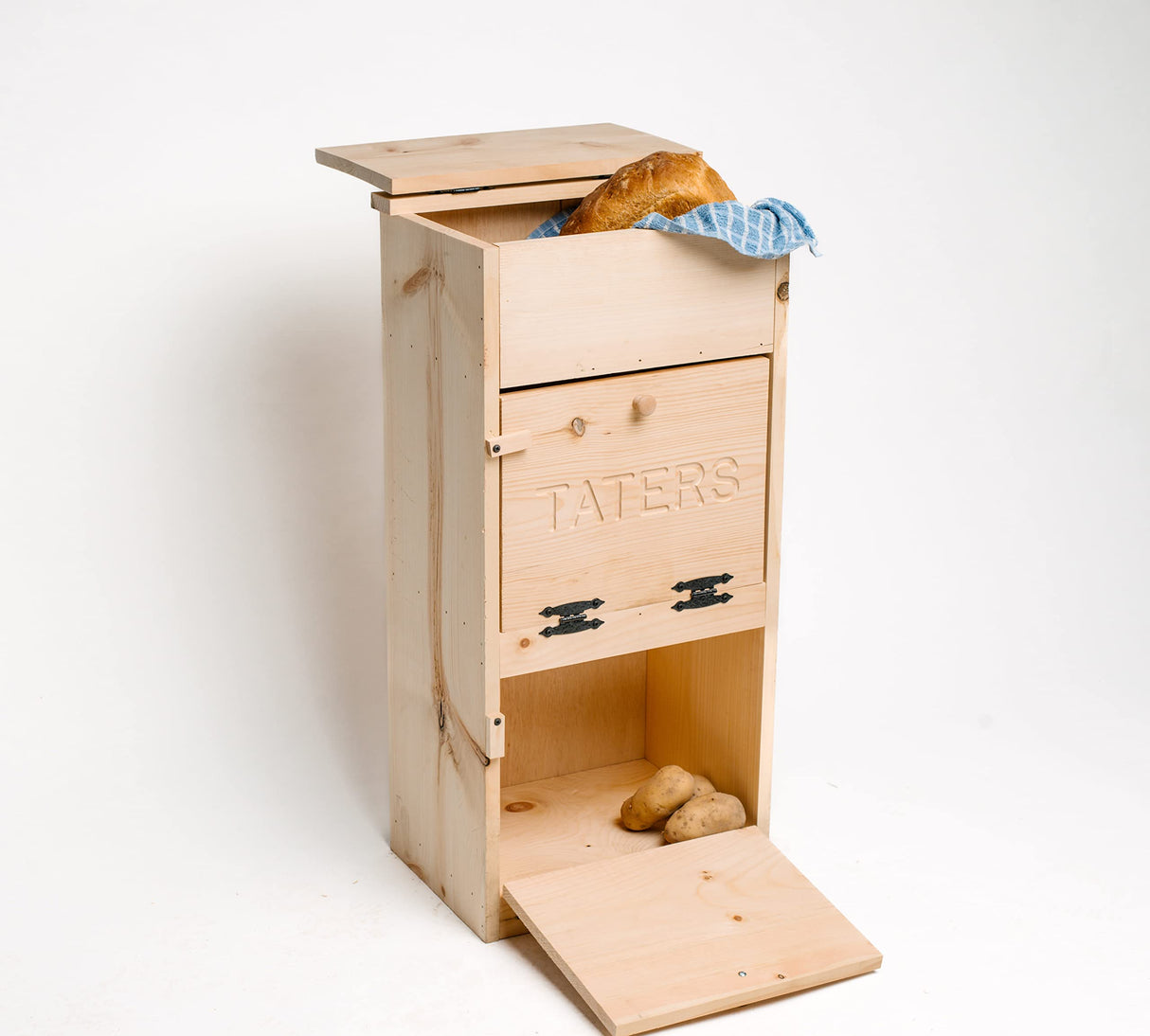 Country Barn Gifts Amish Made Unfinished Pine 2 Door Potato and Onion with Bread Compartment for Kitchen Storage Countrybarngifts