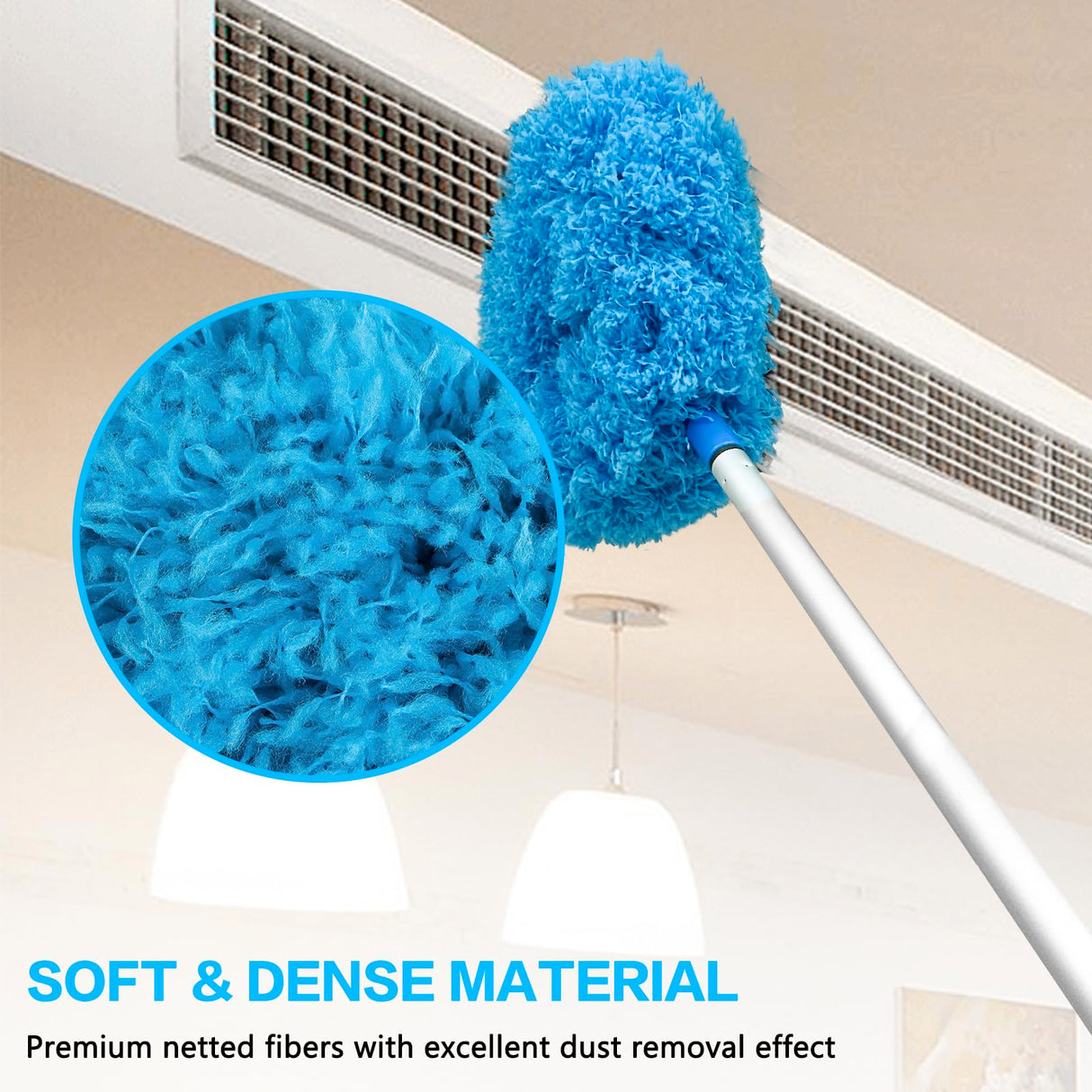 Ceiling Fan Cleaner Duster Reusable Microfiber Ceiling Fan Blade Cleaner Removable Duster with Extension Pole Adjusts 13 to 49.7 Inch for Cleaning Walls Bookshelves Furniture Door Window Top (Blue) Heonay