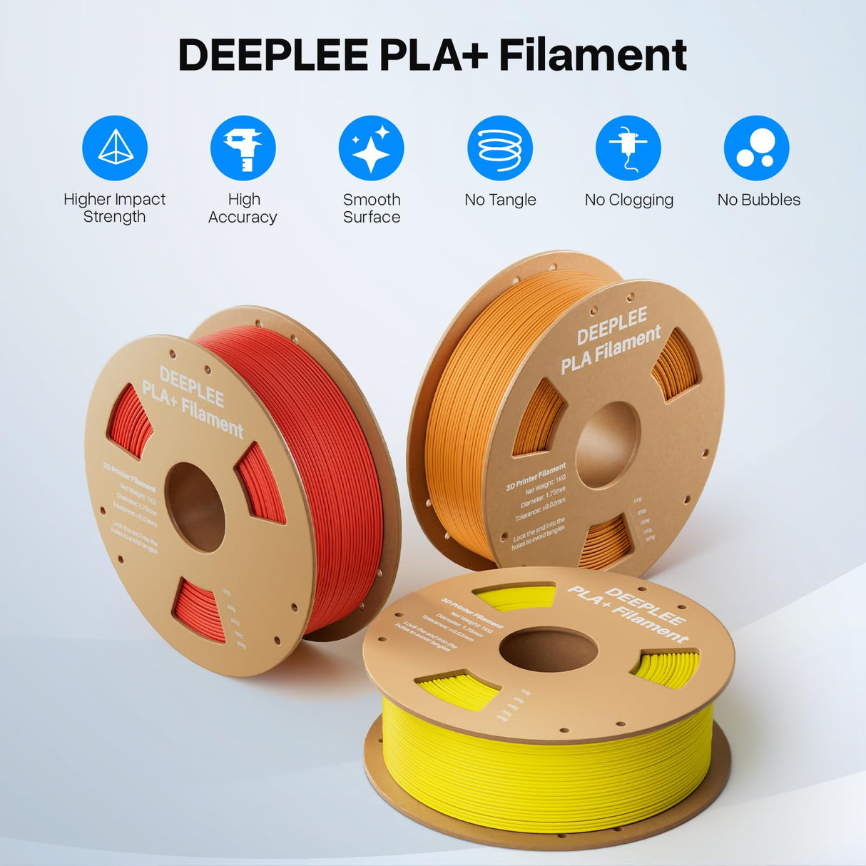 DEEPLEE PLA+ 1.75mm 3D Printer Filament, PLA Plus with Dimensional Accuracy +/- 0.02mm, Higher Strength and Toughness, Neatly Wound, No Clogging, Fits for Most FDM 3D Printers, 1KG Black Deeplee