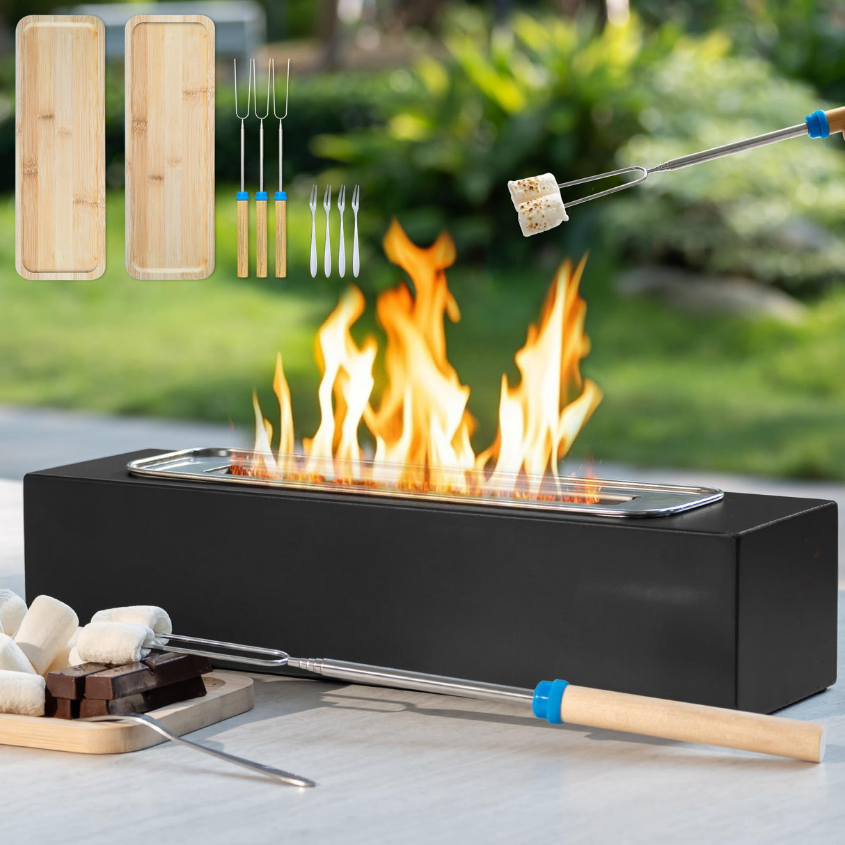 Tabletop Fire Pit with Smores Kit, Table Top Firepit Smores Maker, Portable Outdoor Fireplace Tabletop Decor Home Patio Balcony Backyard Gifts for Mom Dad Men - White Elephant Unique Gift, Black HRANBOTY