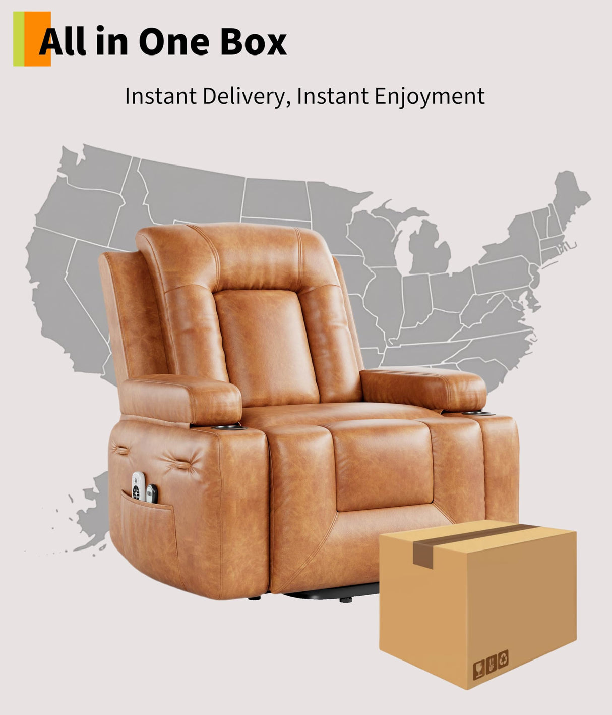 GarveeHome Power Recliner Chair - Heat and Massage, Adjustable Electric Recliner Ergonomic PU Leather Single Sofa, Tall Back, Padded Seat, Lazy Chair for Living Room GarveeHome