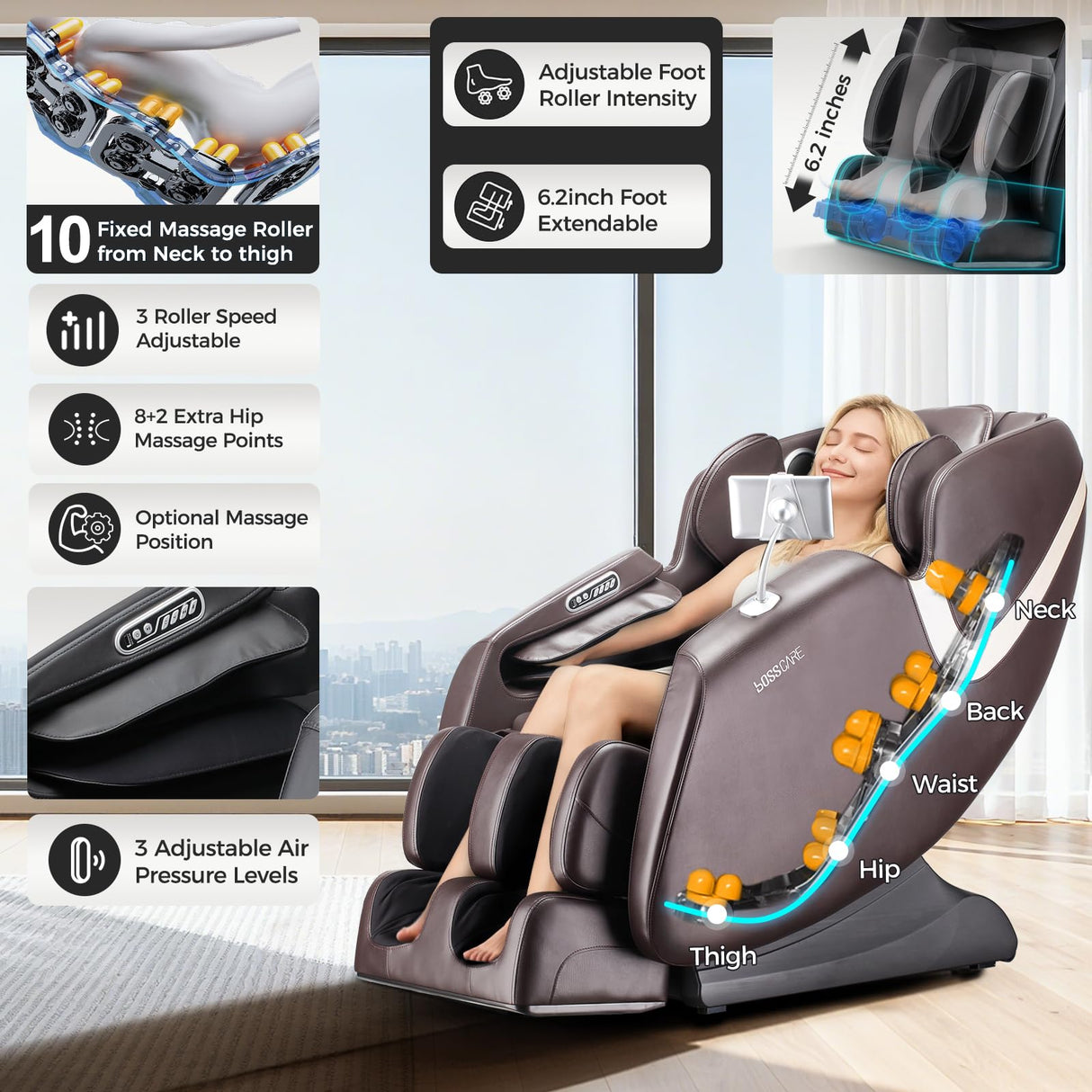 BOSSCARE Full Body Airbag Massage Chair: 2025 Shiatsu Zero Gravity Massager Chairs - AI APP Control Back Heating - Relaxing Massaging Recliner for Friend Family BOSSCARE