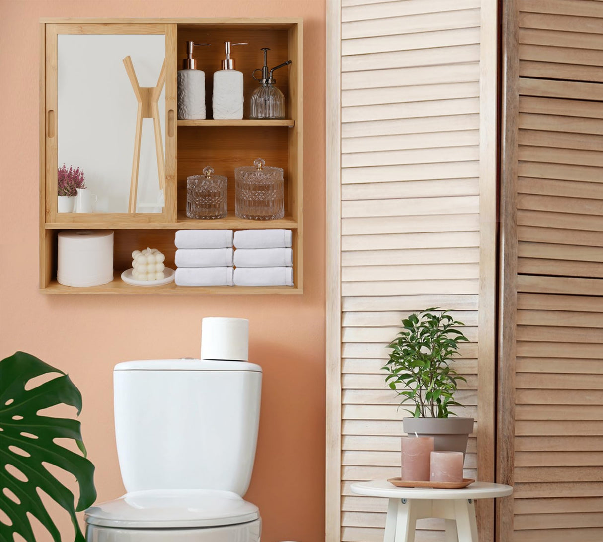 ZYBT Bamboo Bathroom Cabinet,Mirrored Medicine Cabinets,Bathroom Cabinet Wall Mounted with Storage,Medicine Cabinets with Mirror,Over The Toilet Storage with 2 Sliding Doors ZYBT