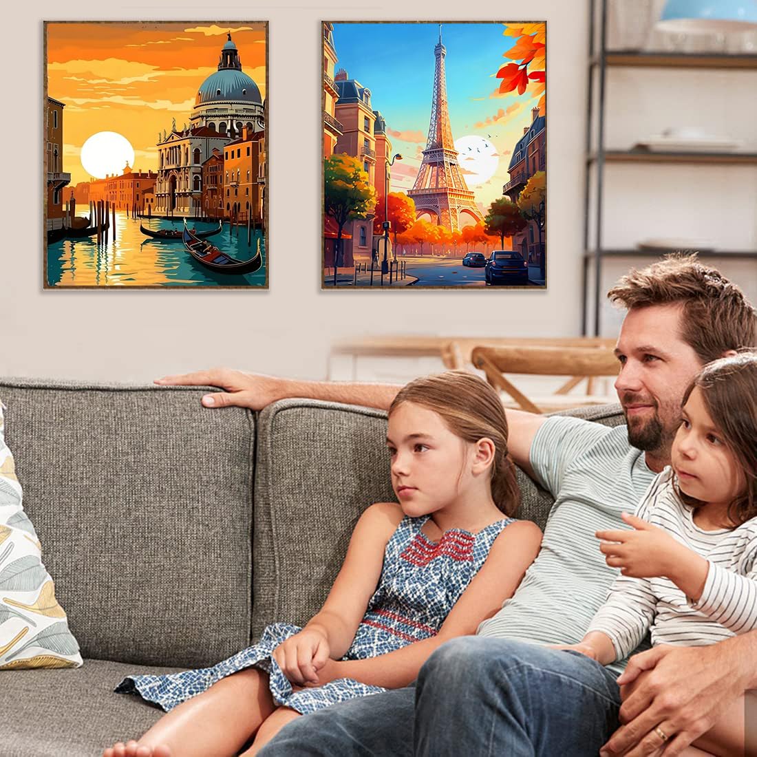 4 Pack City Landscape Paint by Numbers Kit for Adults Beginner with Frame,Paint by Number with Wooden Easel DIY Adult Paint by Number Kits for Home Decor 9x12inch Kaixine