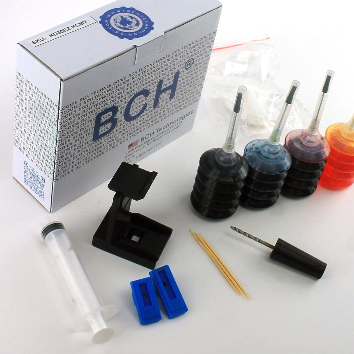 BCH Refill Ink Kit for Cartridges PG-243 CL-244 PG-245 CL-246 PG-210 CL-211 Inkjet Printer Cartridges - First-Timer Kit All 4 Colors - EZ30-KCMY-S BCH