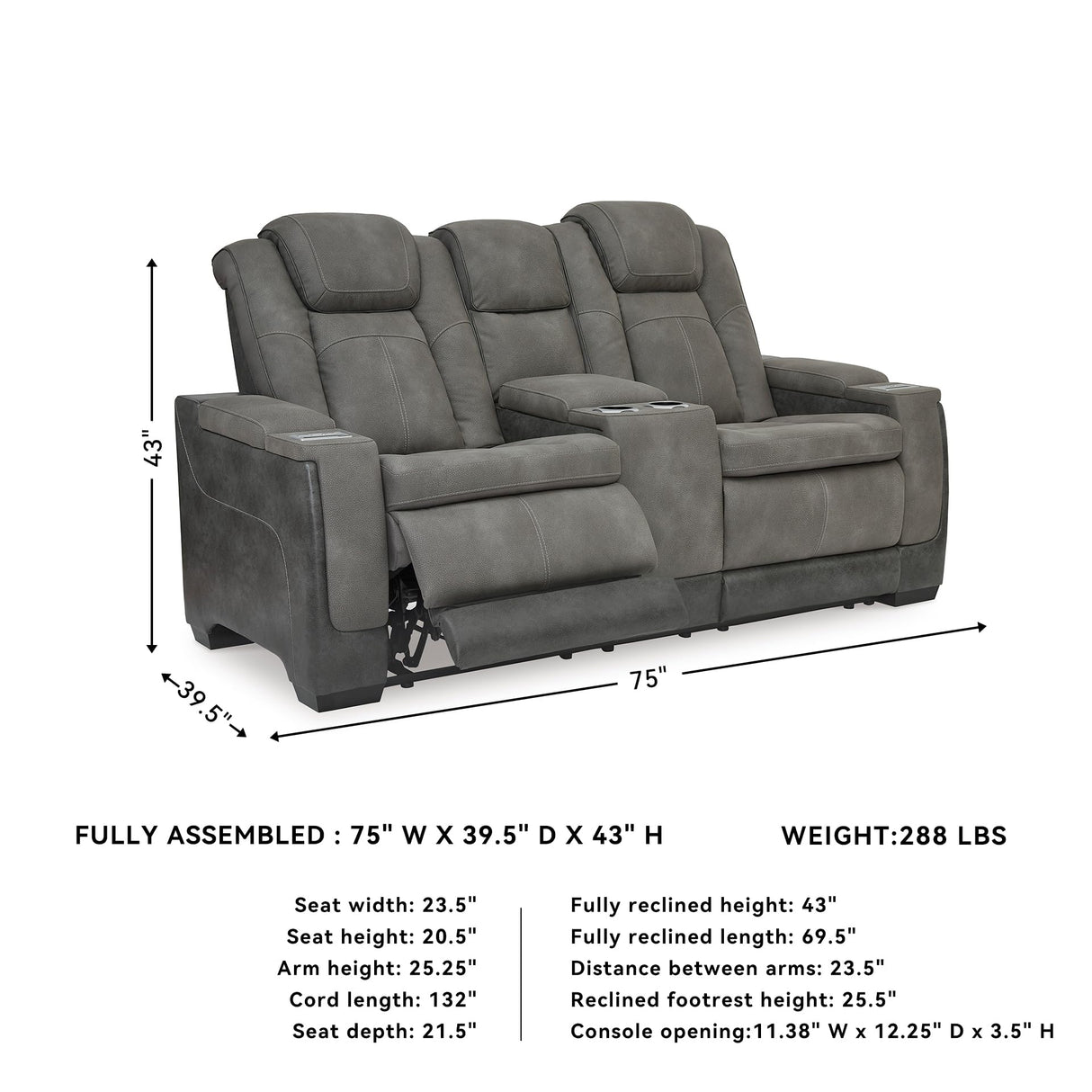 Signature Design by Ashley Next-Gen DuraPella Modern Faux Leather Power Reclining Loveseat with Console & Adjustable Headrest, Gray Signature Design by Ashley