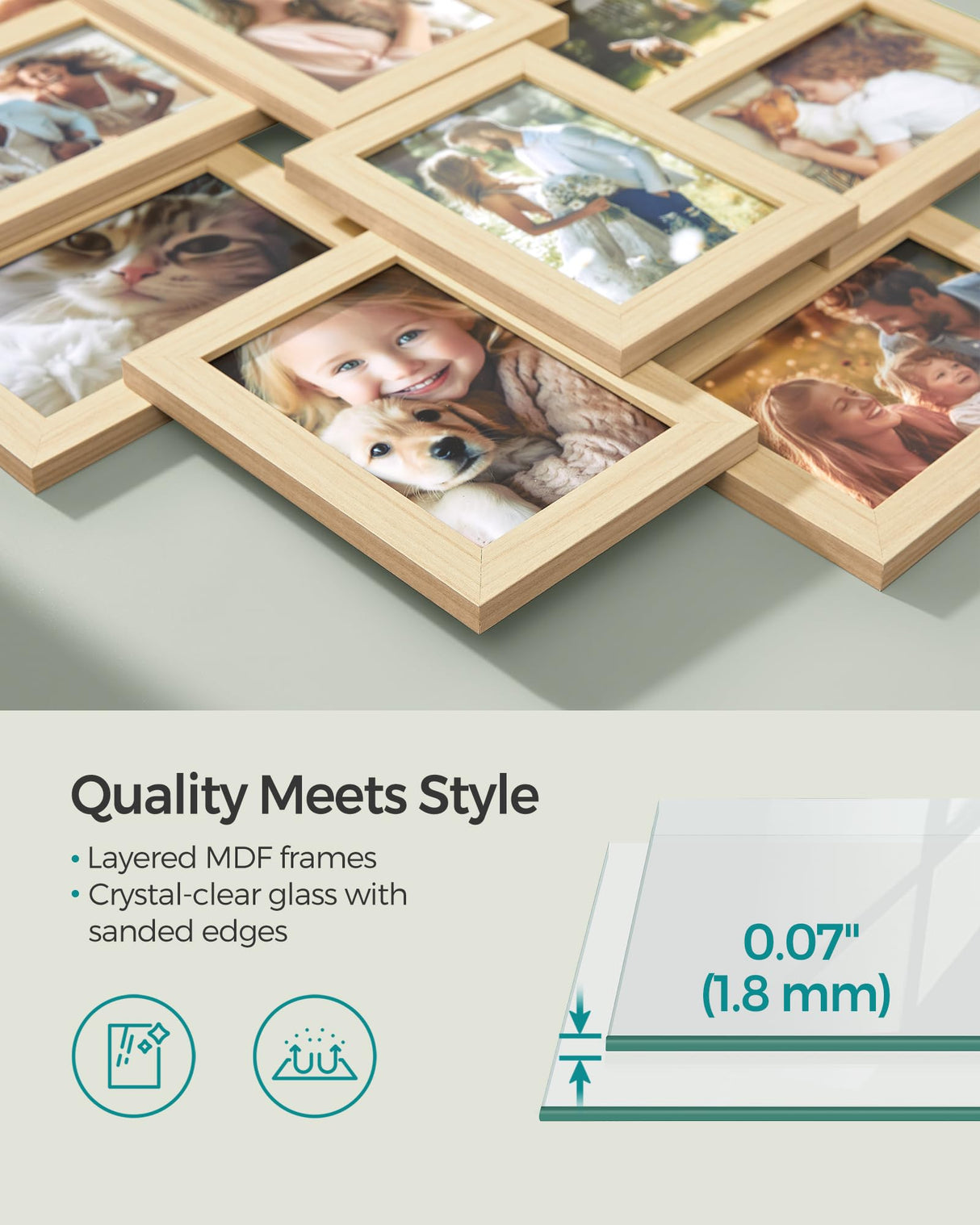 SONGMICS Collage Picture Frames, 4x6 Picture Frames Collage for Wall Decor, 10 Pack Photo Collage Frame for Gallery, Multi Family Picture Frame Set, Glass Front, Assembly Required, Natural Beige SONGMICS