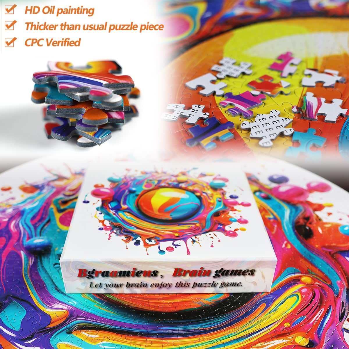 Bgraamiens Puzzle-Paint Splashes-1000 Pieces Gradient Colorful Impossible Puzzle for Adult,Hard Challenge Puzzle for Adult Bgraamiens