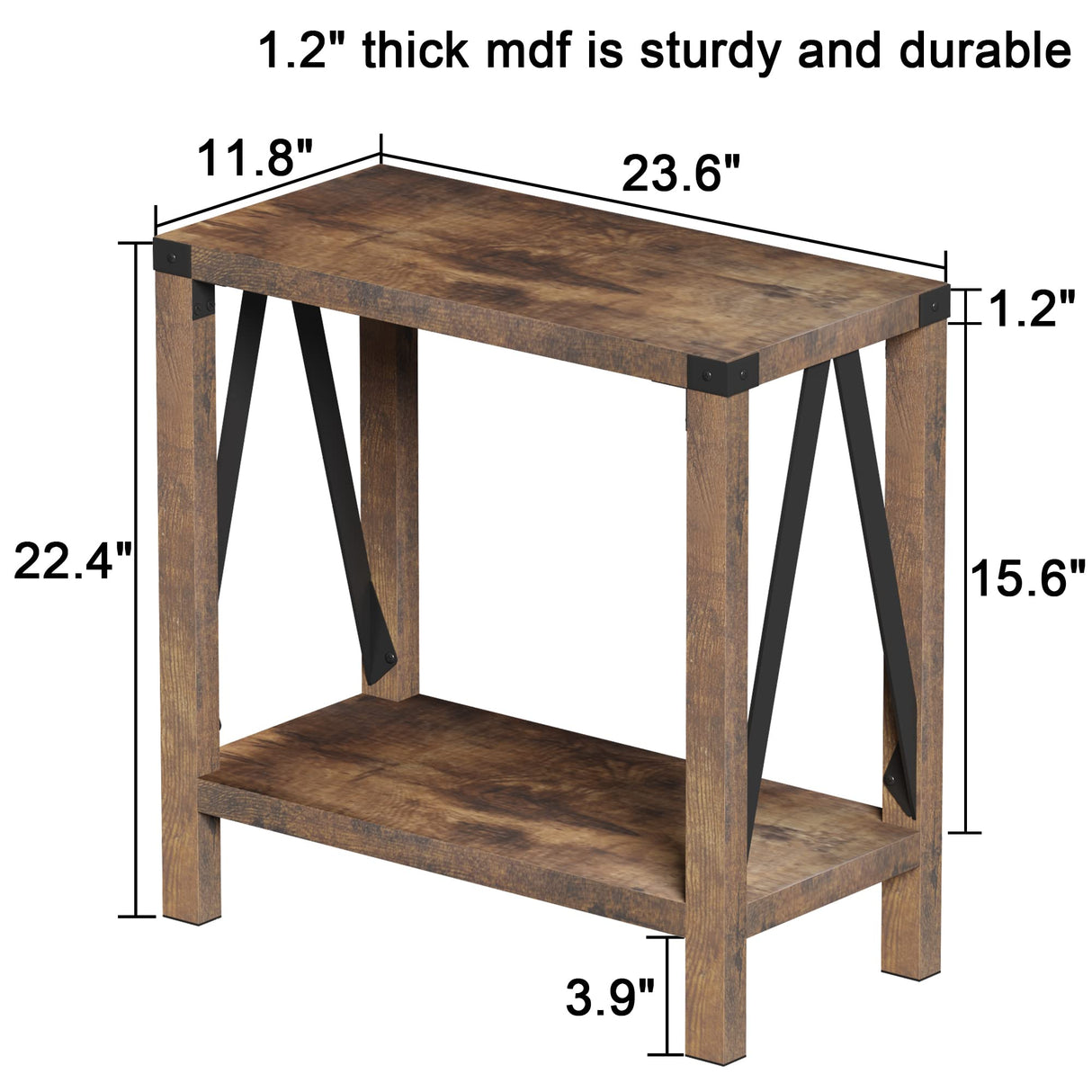 ChooChoo Farmhouse End Table for Small Spaces, Narrow Side End Table with Storage Shelf, Rustic A-Design Nightstand Sofa Table for Living Room, Bedroom (Rustic Brown) 2 Pack ChooChoo