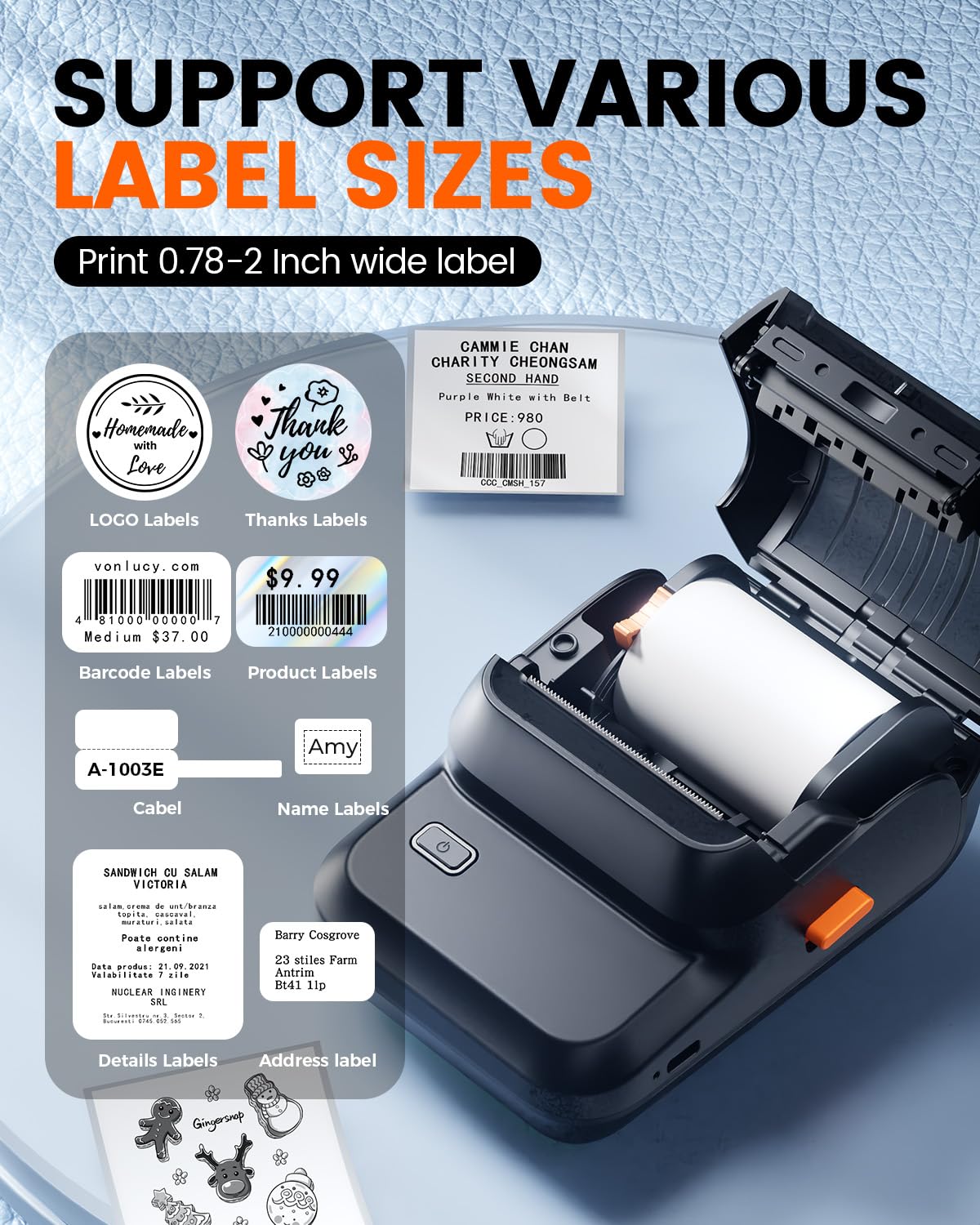 Ponek Label Maker Machine with Tape, M100 Bluetooth Label Printer, Versatile App with 1000 Icons and 300 Templates, 2 Inch Address Label Maker for Small Business, Office, Home, School, Black Ponek