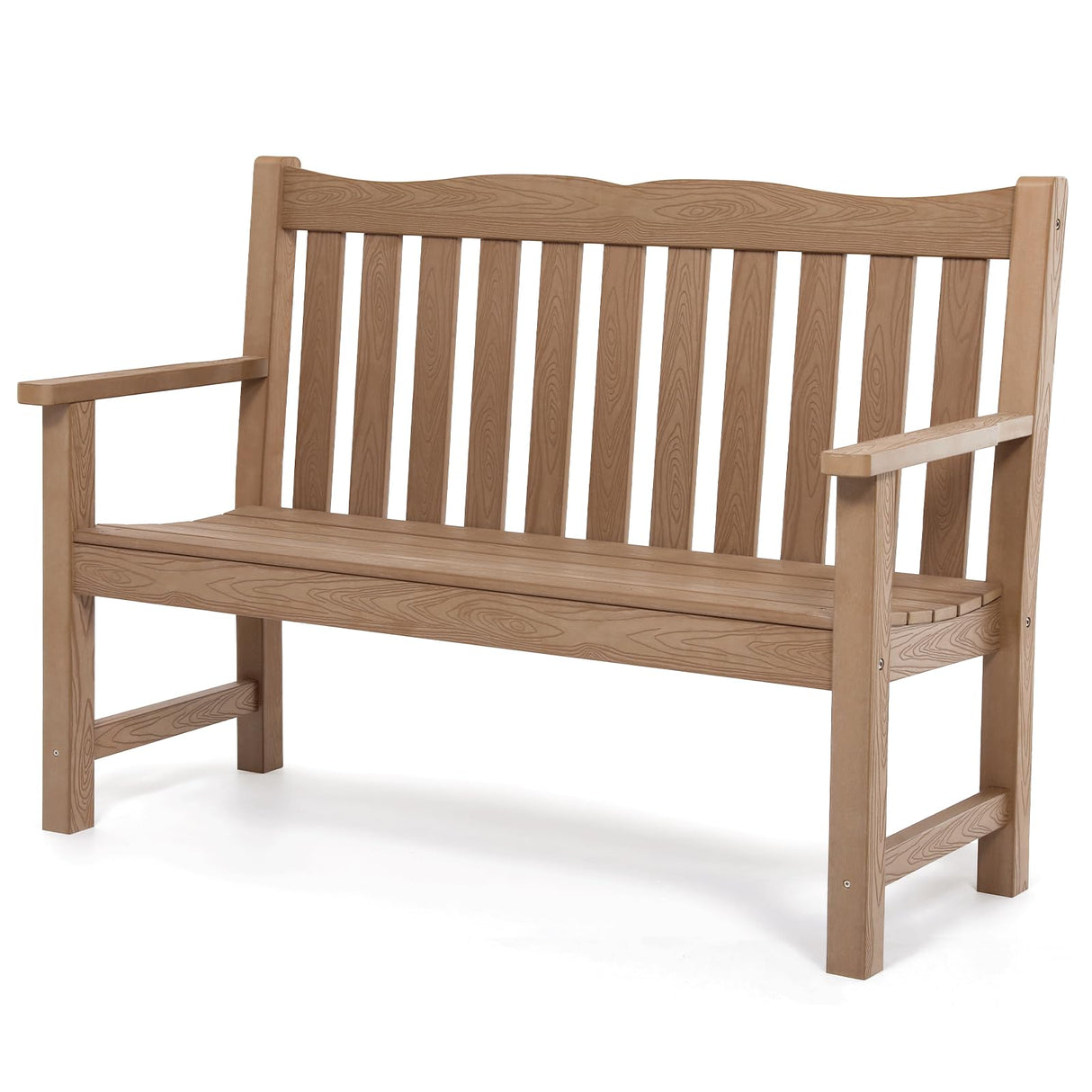 Outdoor Bench, 2-Person Poly Lumber Garden Bench, All-Weather Outside Bench with 800 lbs Weight Capacity, Never Rot or Fade, Looks Like Real Wood, Teak Stoog