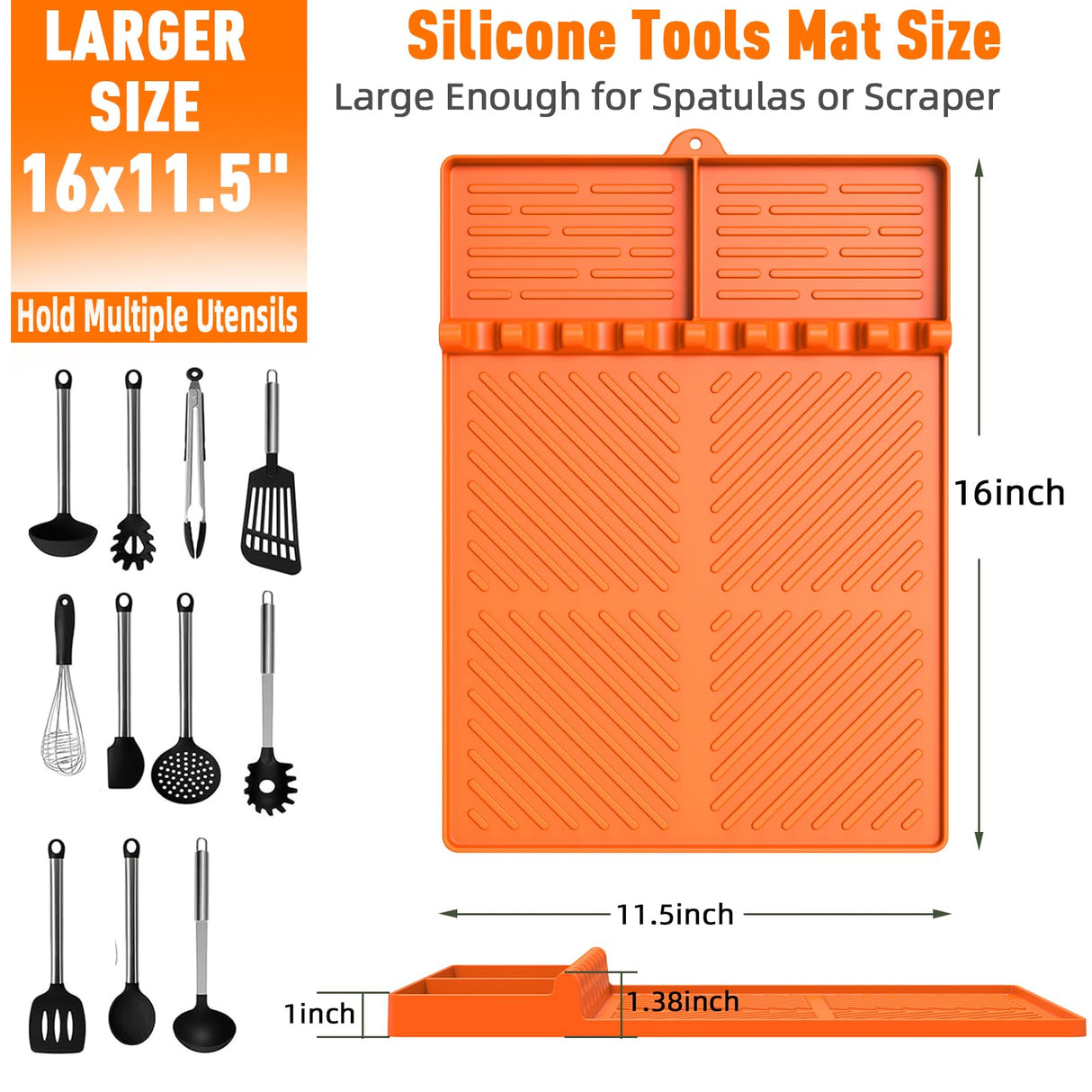 Silicone Grill Mat Compatible with Blackstone, Silicone Griddle Tools Mat with Drip Pad, Spatula Mat for Outdoor Grill Kitchen Counter (Orange) lanlw