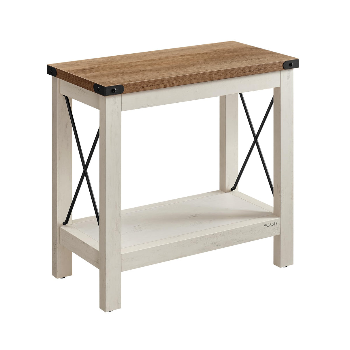 VASAGLE 2-Tier End Table, Side Table with Bottom Shelf, Nightstand for Small Spaces, for Living Room, Bedroom, Farmhouse Style, Rustic White and Honey Brown ULET235W01 VASAGLE