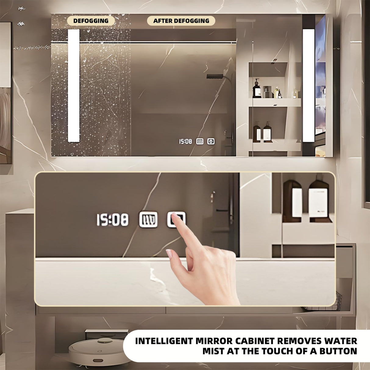 LUTHXAY Bathroom Vanity Set, Floating Bathroom Vanity with Single Sink, Solid Wood Bathroom Vanity Includes Smart Anti-Fog Mirror & Integrated Sink & Countertop, Large Capacity Mirror Cabinet (36IN) LUTHXAY