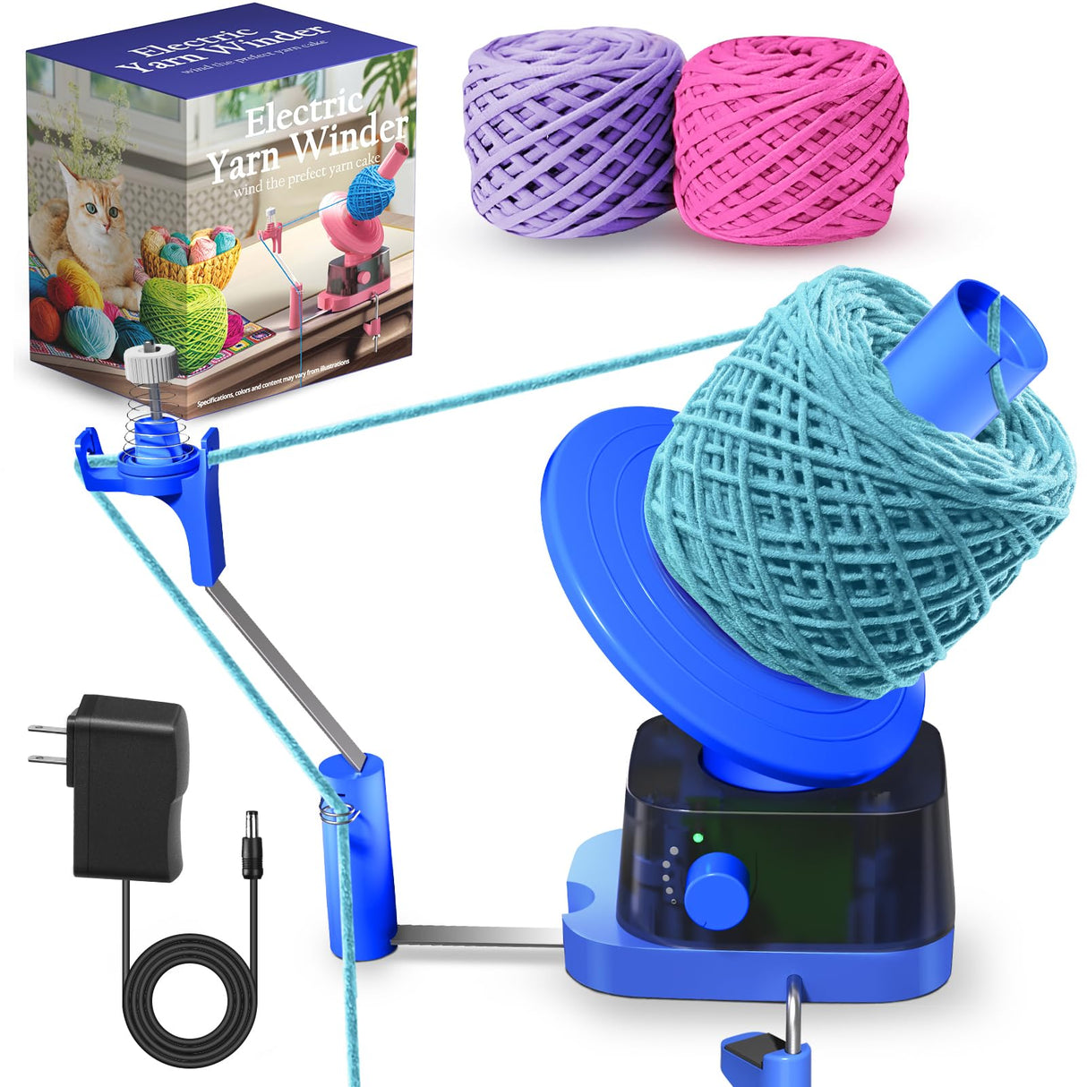 Yarn Winder, Electric Yarn Ball Winder for Crocheting, Efficiently Cake with Strong Tension Adjustable Speed Up to 13 oz, Automatic Spinner Wool for Knitting Enthusiast (Blue) Zappyway