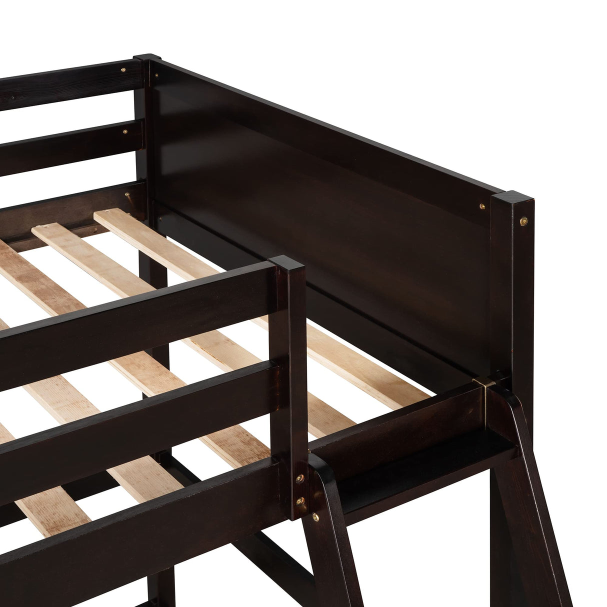Espresso Solid Wood Twin Loft Bed with Ladder and Safety Guardrail CNANXU