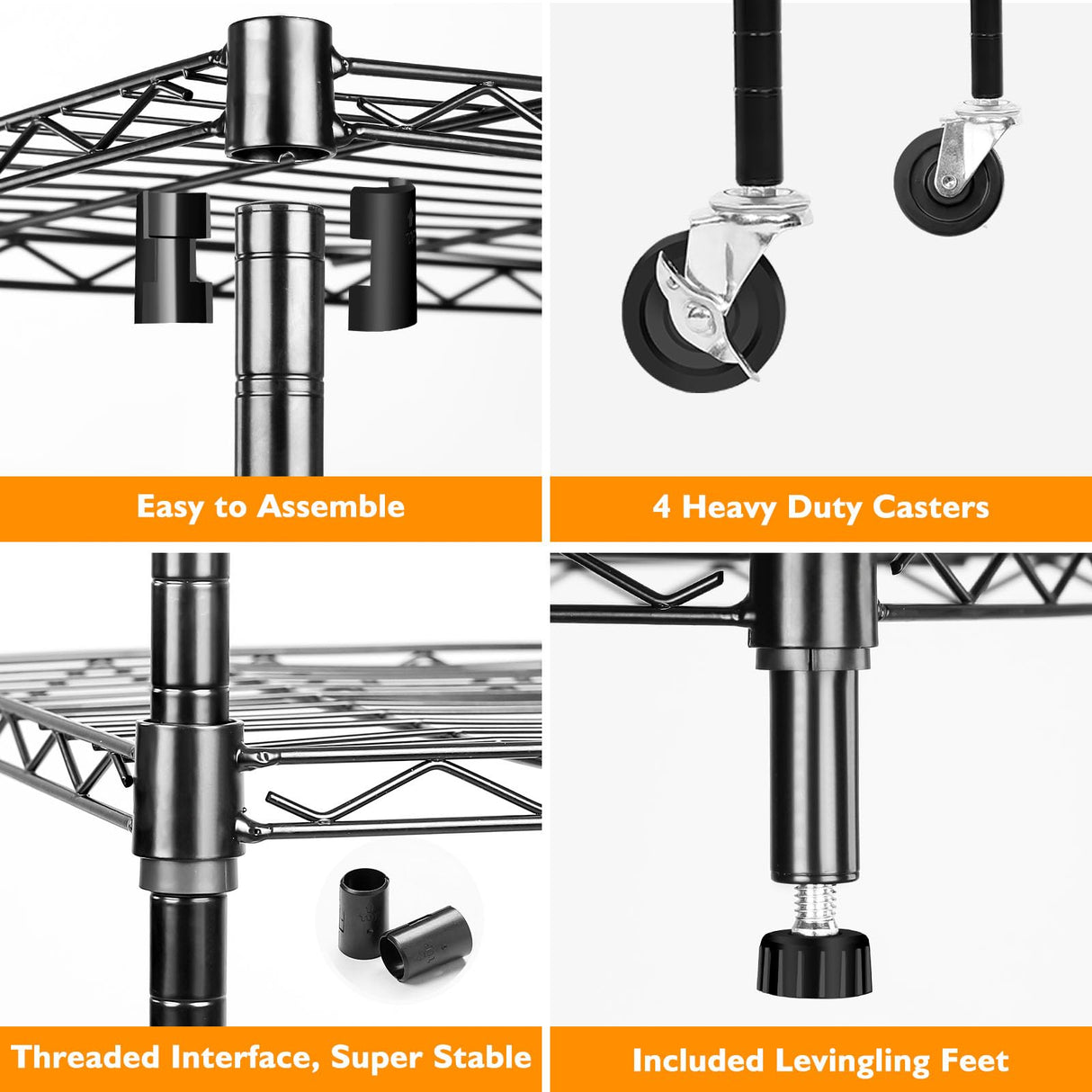 BolDuck 6 Tier Storage Shelves with Wheels, 2100lbs Capacity Heavy Duty Shelving Units, 14x36x75inch Adjustable Metal Shelf Wire Shelving Rack for Garage, Kitchen, Office, Black BolDuck