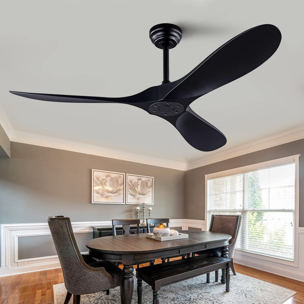 QUTWOB 52" Ceiling Fan with Remote Control No Lights,Modern Reversible DC Motor Indoor Outdoor 3 Blades Ceiling Fans for Patio Bedroom Living Room(Black) QUTWOB