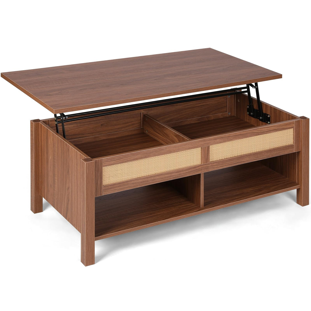 VOWNER Wood Lift Top Coffee Table with Large Hidden Compartment, Rattan Decorated Dining Table for Home Small Space, Bohemian Coffee Table with Storage for Home Living Room, Home Office, Espresso VOWNER