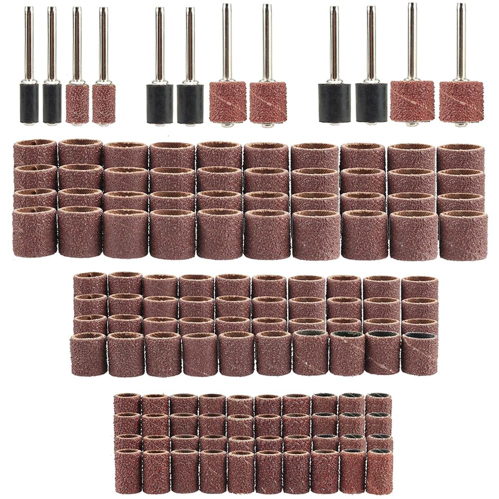 Yakamoz 132Pcs Sanding Drums Kit, 80 120 180 Grit Sanding Bands Mini Drum Sander Sleeves with 3mm Shank Drum Sanding Mandrels for Drill Dog Nail Grinder fits Dremel Rotary Tools YAKAMOZ