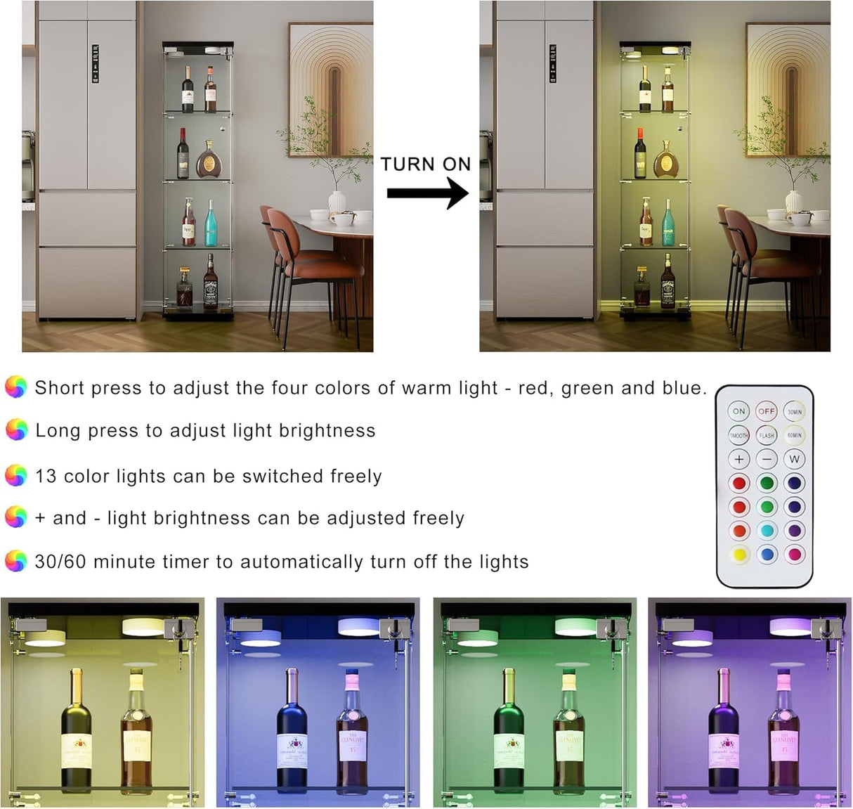 Goujxcy 64" Curio Cabinet, 4 Shelves Glass Display Cabinet with LED Lights, Glass Storage Cabinet with Door, Collectibles Toy Organizers Rack, Display Shelf, Kids Bookcase for Playroom, Bedroom, Black Goujxcy