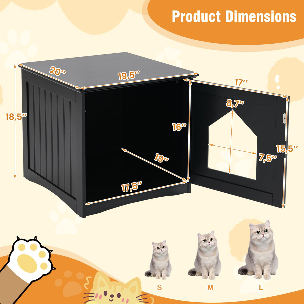 Tangkula Litter Box Enclosure, Cat Litter Box Furniture Hidden, Nightstand Pet House with Magnetic Door, Indoor Cat Washroom for Kitty (Black) Tangkula