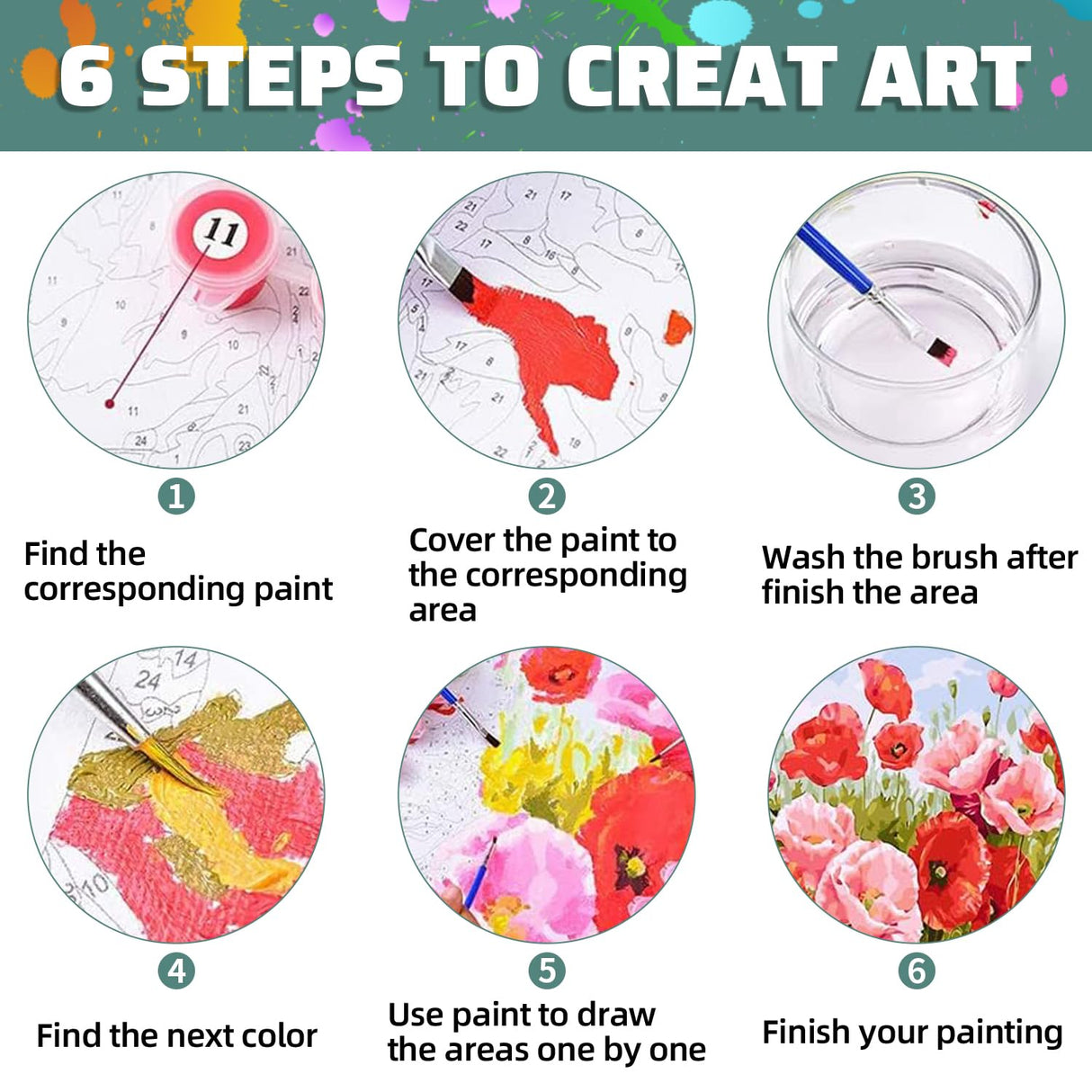 3 Pack Wildflowers Paint by Numbers Kit for Adults with Wooden Frame, Acrylic Paint by Numbers for Adults Beginners, Flowers Painting by Numbers Kits for Adult Gift Home Wall Decor 8x12inch Aestalrcus