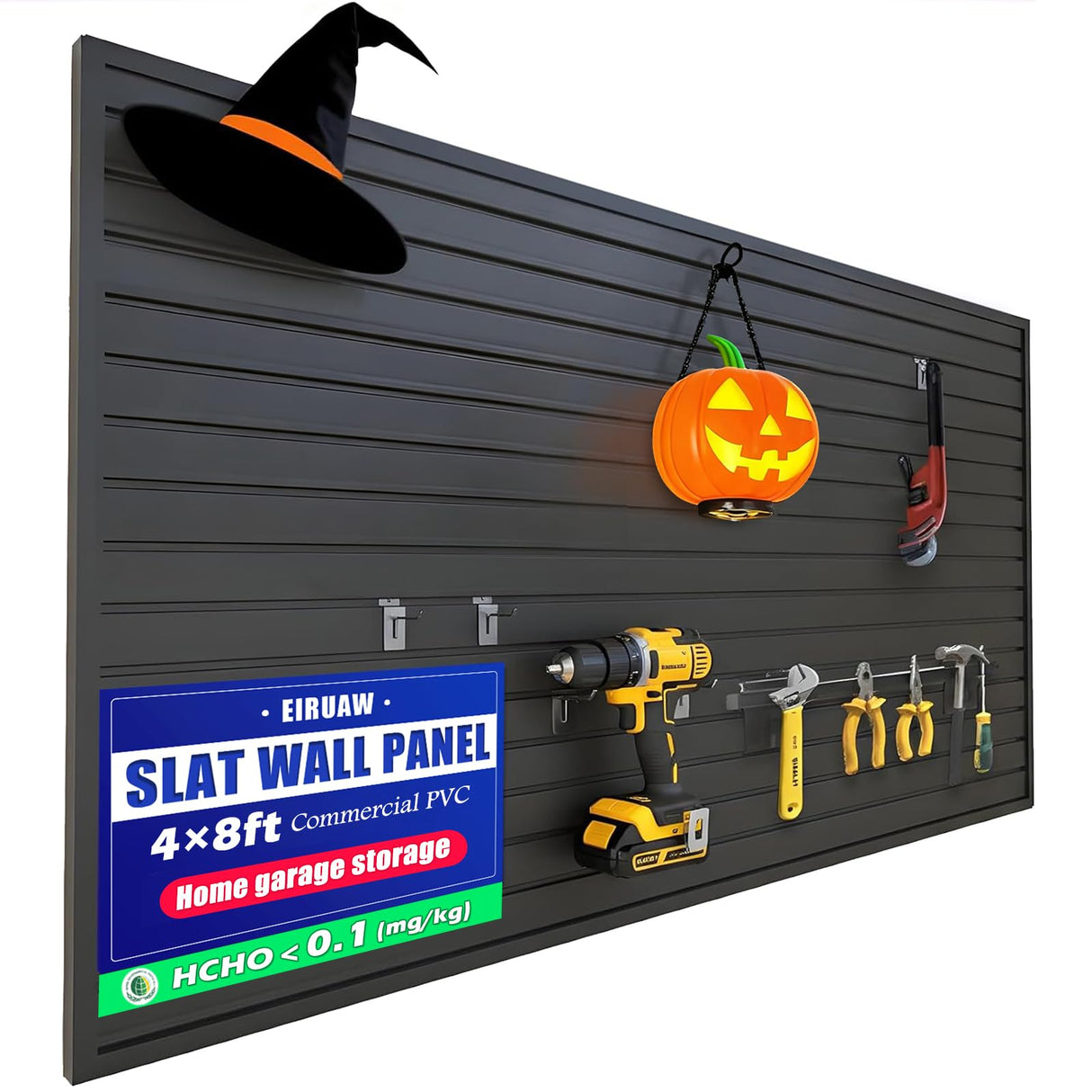 Slat Wall Paneling 4x8FT Black Slatwall Panel - Wall Garage Storage System | Heavy - Duty Industrial PVC Panels for Easy - Install Garage Organization | Sturdy Wall Slats for Home & Bike Rack Storage Eiruaw