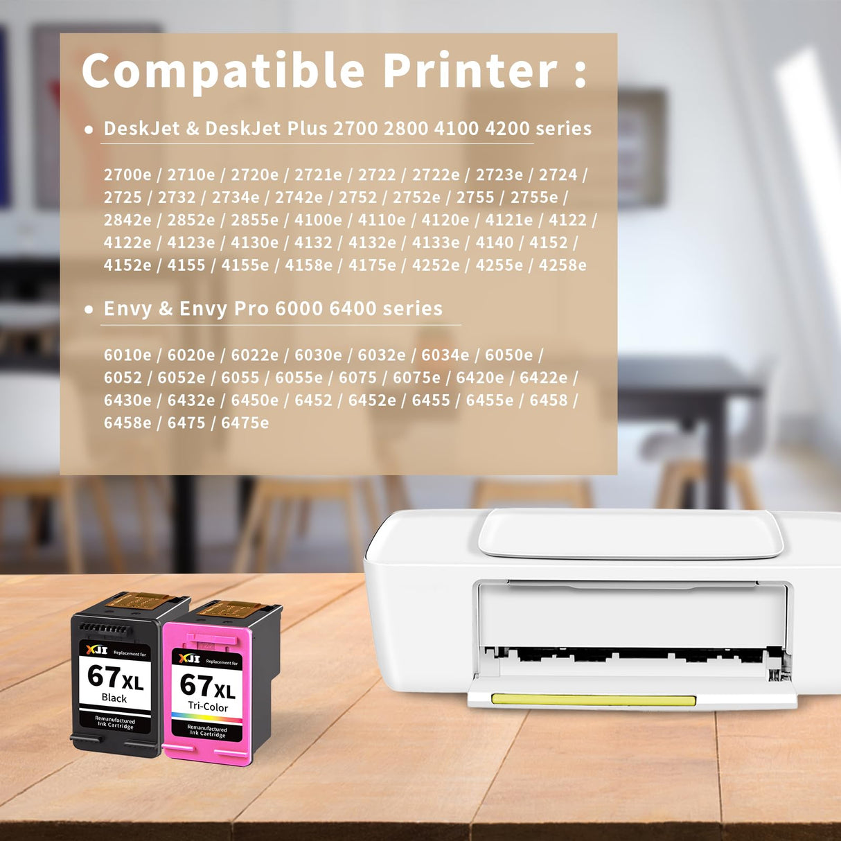 XJI Remanufactured Ink Cartridges Replacement for HP 67XL 67 XL Black Color Combo Pack, for Deskjet Plus 2700 2700e 2755 2755e 2855e 4100 4100e 4155 4155e 4255e Envy Pro 6000 6055e 6400 6455e Printer XJI