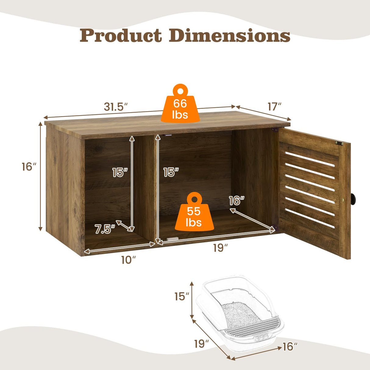 Giantex Cat Litter Box Enclosure - Litter Box Hidden Furniture with Louvered Door, Front Entry, Storage Cabinet, Farmhouse Wooden Cat Washroom Pet House Coffee Table, Fit Most of Litter Box, Brown Giantex
