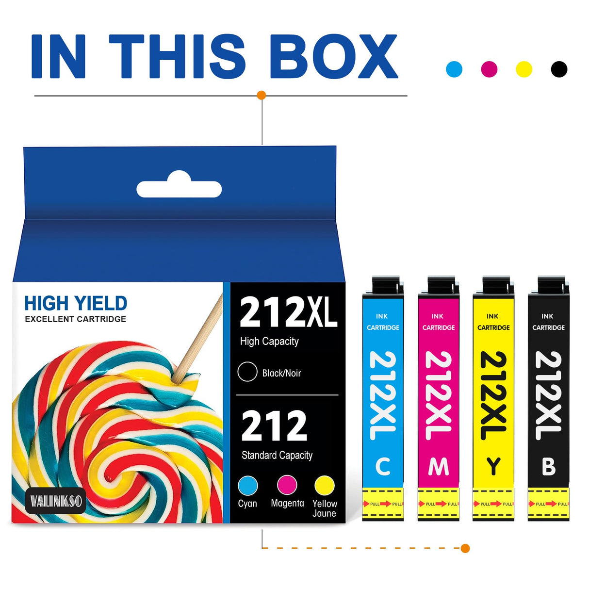 Valinkso 212XL Ink Cartridges High Capacity Black & Standard Color Combo Pack Remanufactured for Epson 212 Ink Cartridges Compatible with Epson Workforce WF-2830, WF-2850, Expression XP-4100, XP-4105 Valinkso