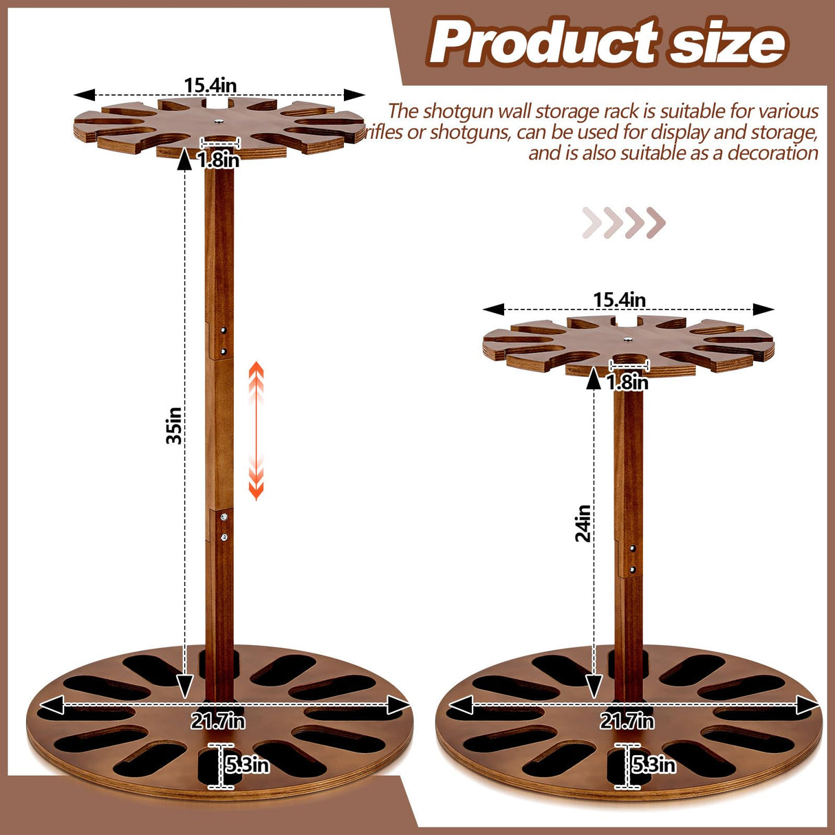 CroBlissful Wooden Gun Rack Holds 12 Guns Display Storage Holder Indoor Vertical Stand with Soft Padding 2 Adjustable Heights for Living Room Collection Room Warehouse (Walnut Color) CroBlissful