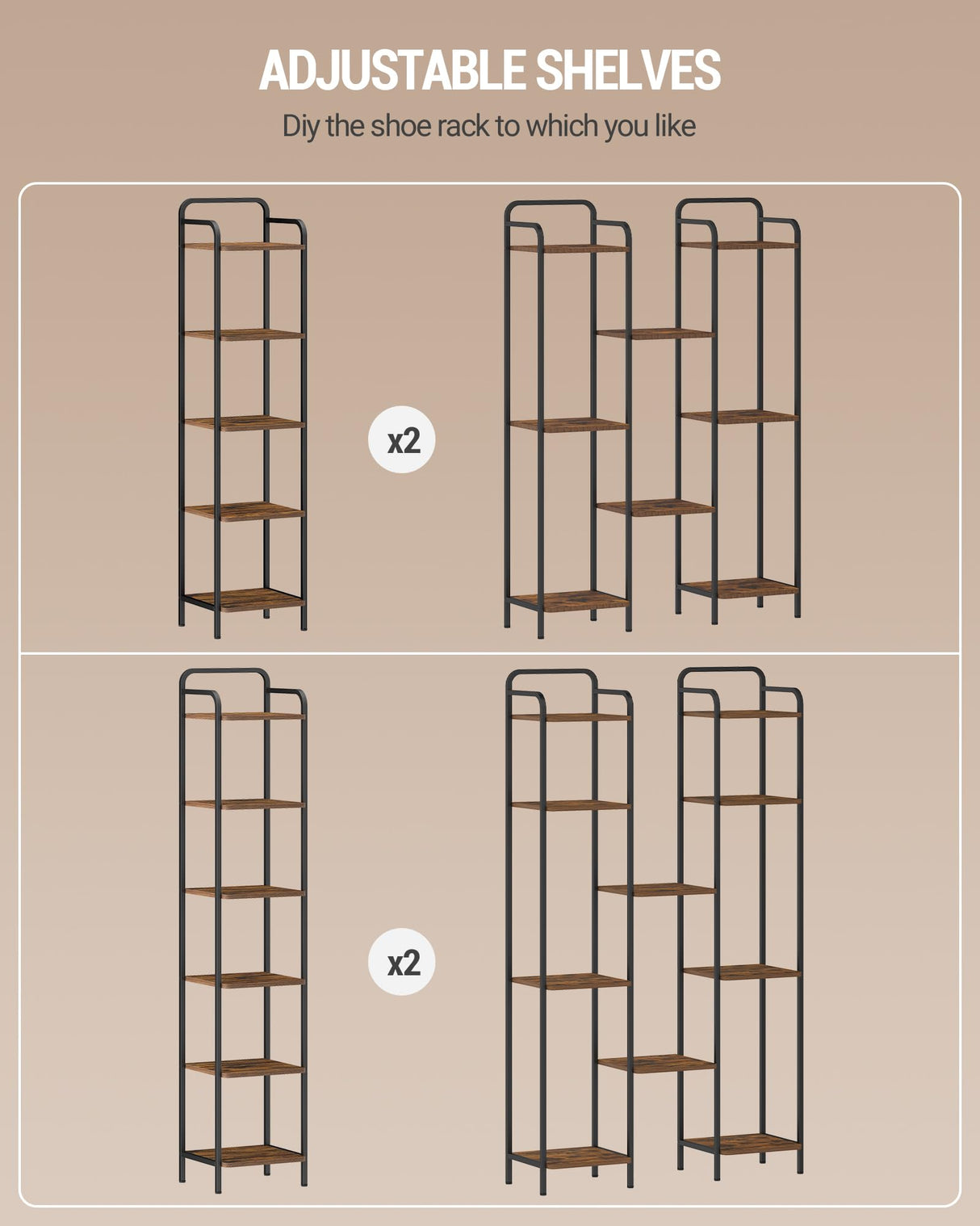 Hzuaneri Bookcase Bookshelf, Narrow Book Shelf, Industrial Corner Shelf Storage Organizer, Slim Shelving Unit for Home Office, Living Room, Bedroom, Kitchen, 5-Tier Rustic Brown and Black BC24501B Hzuaneri