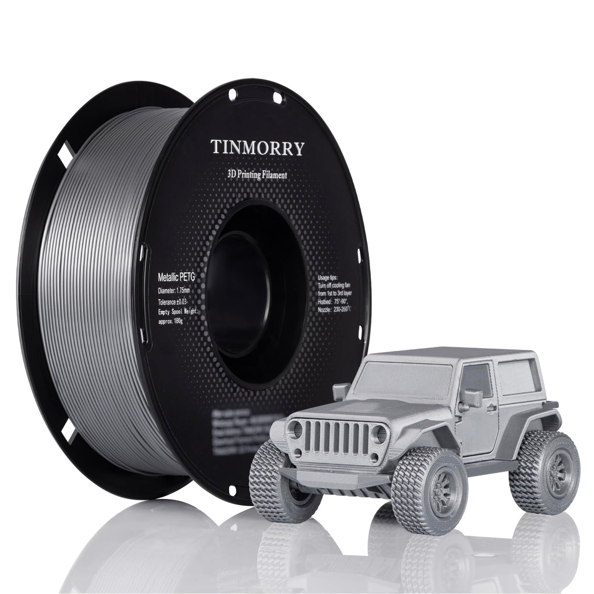 Metallic PETG Filament 1.75mm, TINMORRY Rapid PETG 3D Printing Filament, PETG with a Rapid Flow Rate, Compatible with Bambu Lab FDM 3D Printer, 1KG, Chrome/Metal Silver TINMORRY