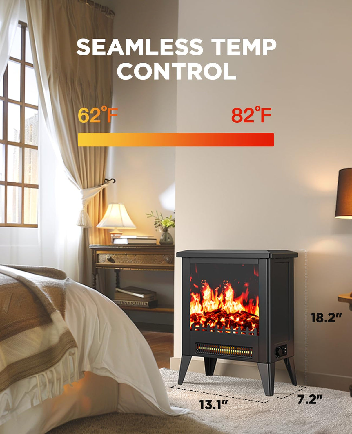 Silonn Electric Fireplace Heater, Quick Heating Portable Low Noise Fireplace with Temp Control, CSA Certified,18” Electric Fire Place with Overheat Protection Function for Living Room, Bedroom, Black Silonn