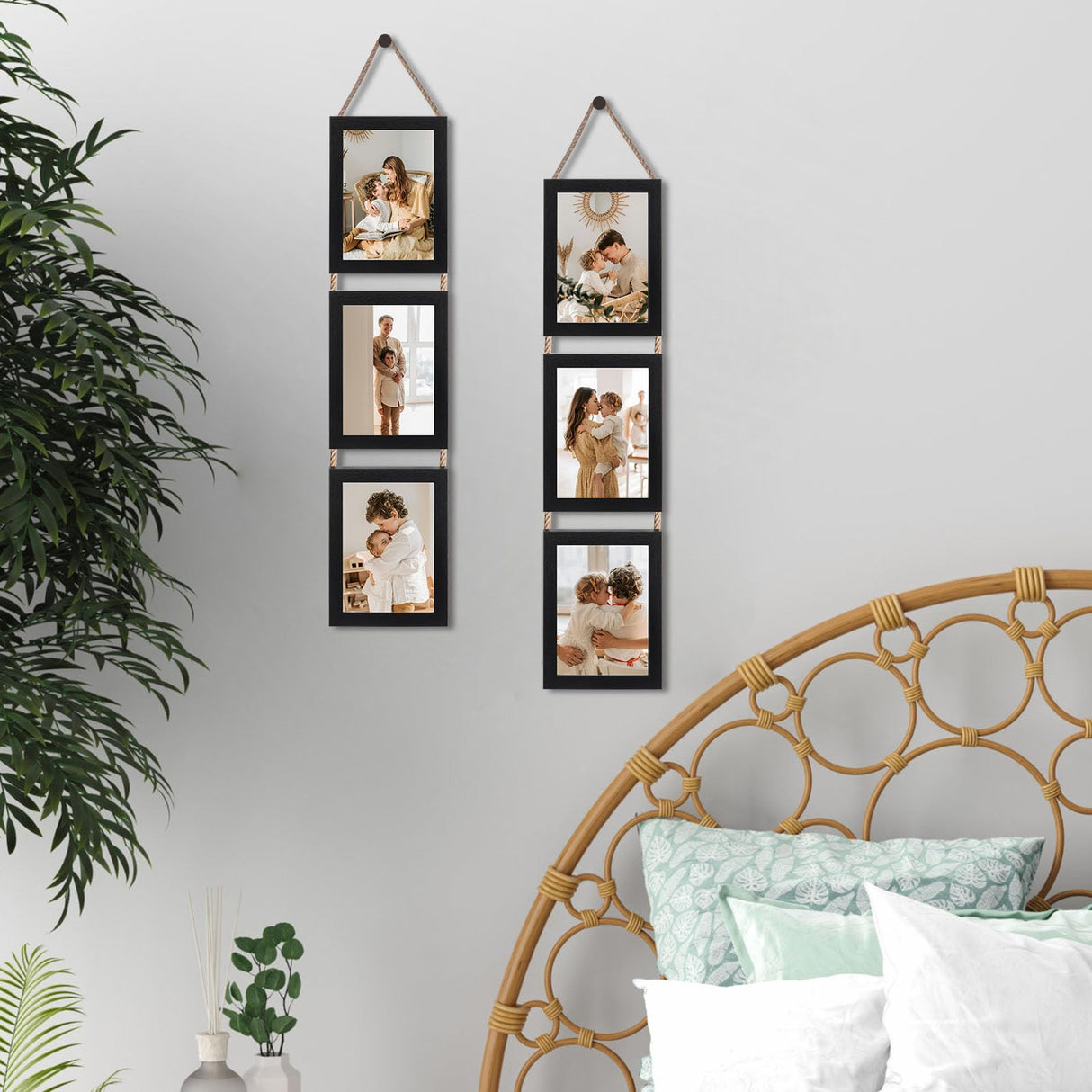 QUTREY 5x7 Collage Picture Frames Black, 3 Openings Vertical Hanging Photo Frame Set Display 5 by 7 inch Pictures for Wall Decor, 2 Pack QUTREY