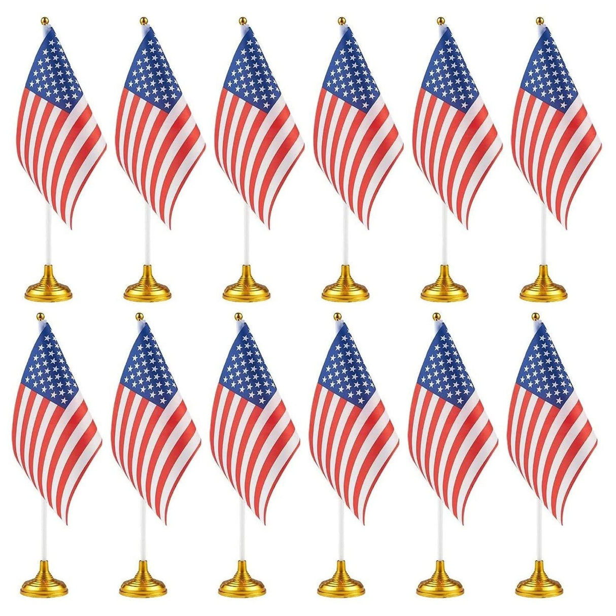 12-Pack Mini American Flags with Stand Base for Desk, Veterans, 4th of July, Memorial Day Small Miniature USA Desktop Centerpiece for Patriotic Home Office Table Party Decorations Juvale