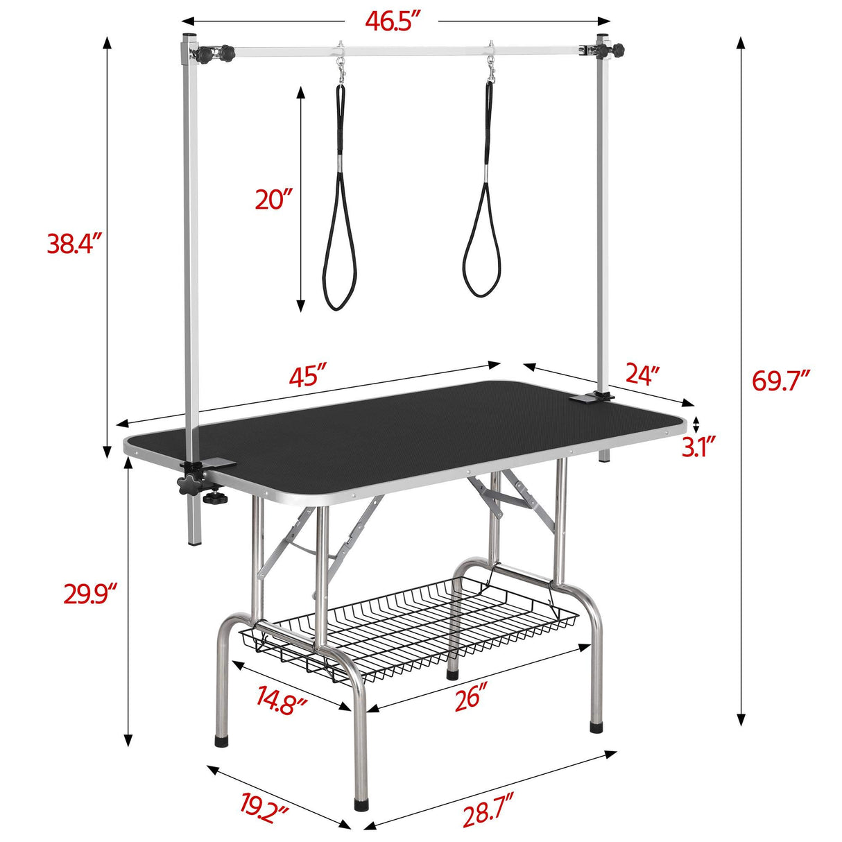 Yaheetech 45-inch Large Heavy Duty Pet Dog Grooming Table W/Adjustable Overhead Arm, Clamps, Two Grooming Noose, Tray Yaheetech