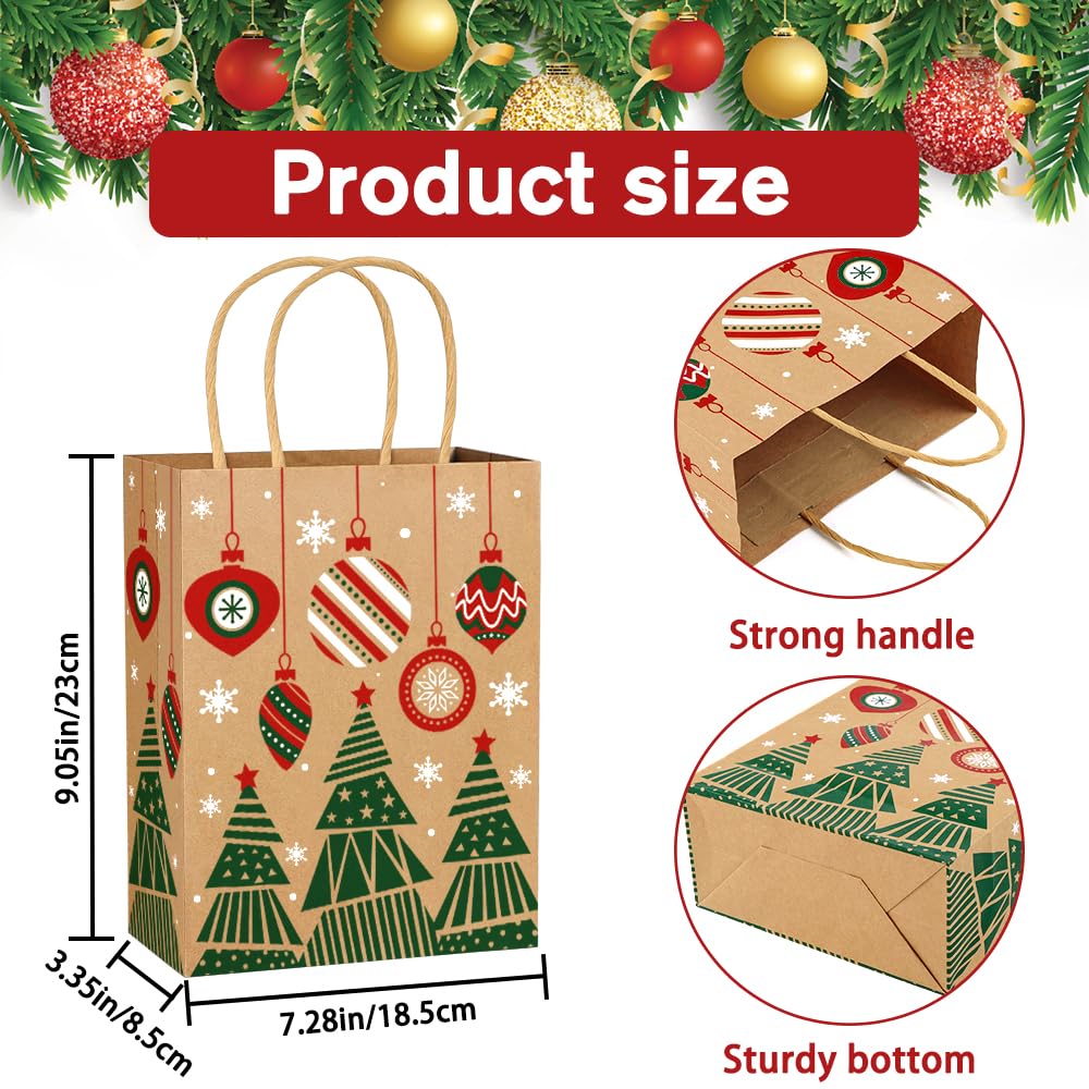Vellibring 24pcs Kraft Christmas Gift Bags with Handles, Medium Paper Bags for Holiday Party Favors and Decor Supplies Vellibring
