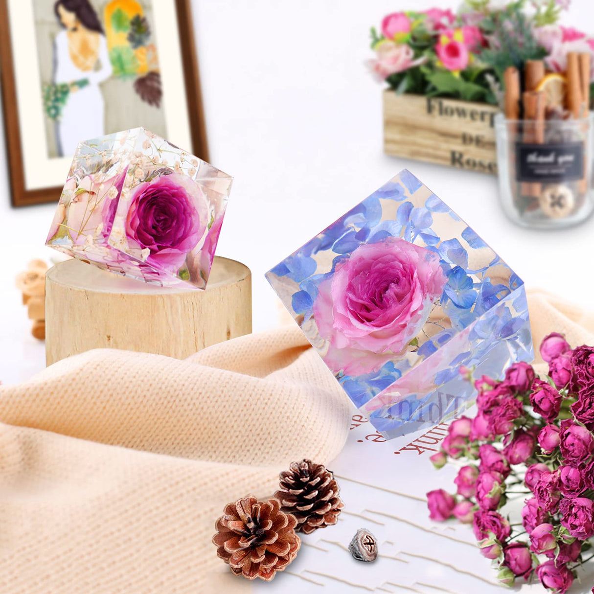 Voaesdk 2Pcs Large Bevel Cube Resin Molds,4.09'' & 3.35'' Square Silicone Resin Molds for Flowers Preservation,Irregular Cube Epoxy Resin Casting Molds for DIY Resin Art Candle Soap Making Home Decor Voaesdk