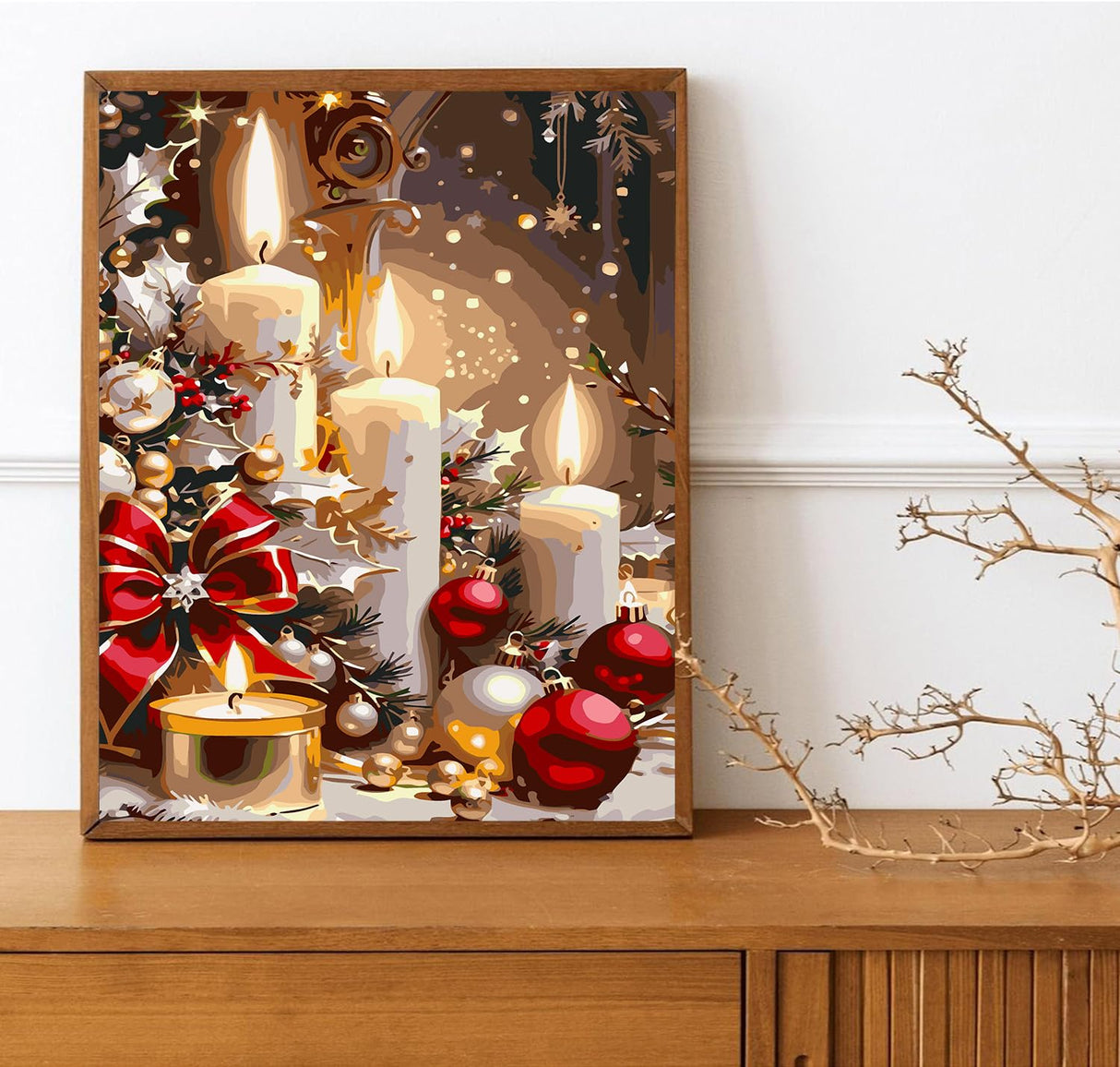 Meothan Christmas Paint by Bumbers for Adults Xmas Candles DIY Paint by Numbers Acrylic Paint Canvas Winter Painting Art Kits for Home Decor and Gifts 16x20 Inch (Without Frame) Meothan