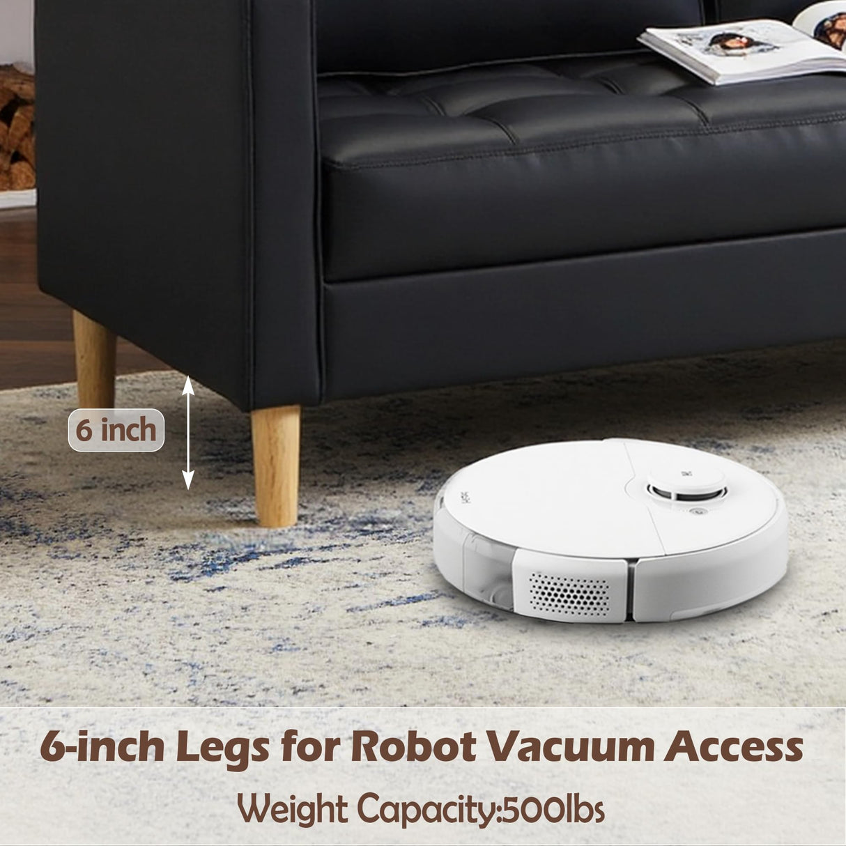 AILEEKISS 57'' Mid-Century Loveseat Faux Leather Sofa Couch with Armrest for Two People Modern 2 Seat Sofa for Living Room (2-Seater, Black) AILEEKISS