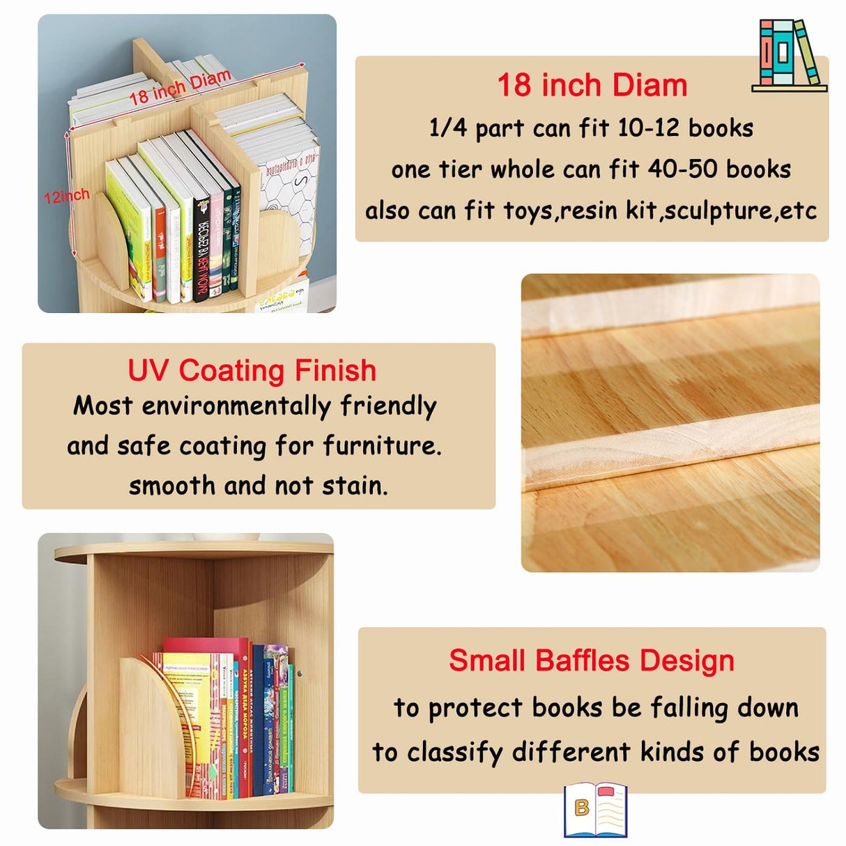 Gdrasuya10 Mini Rotating Wooden Bookshelf Organizer for Small Spaces Gdrasuya10