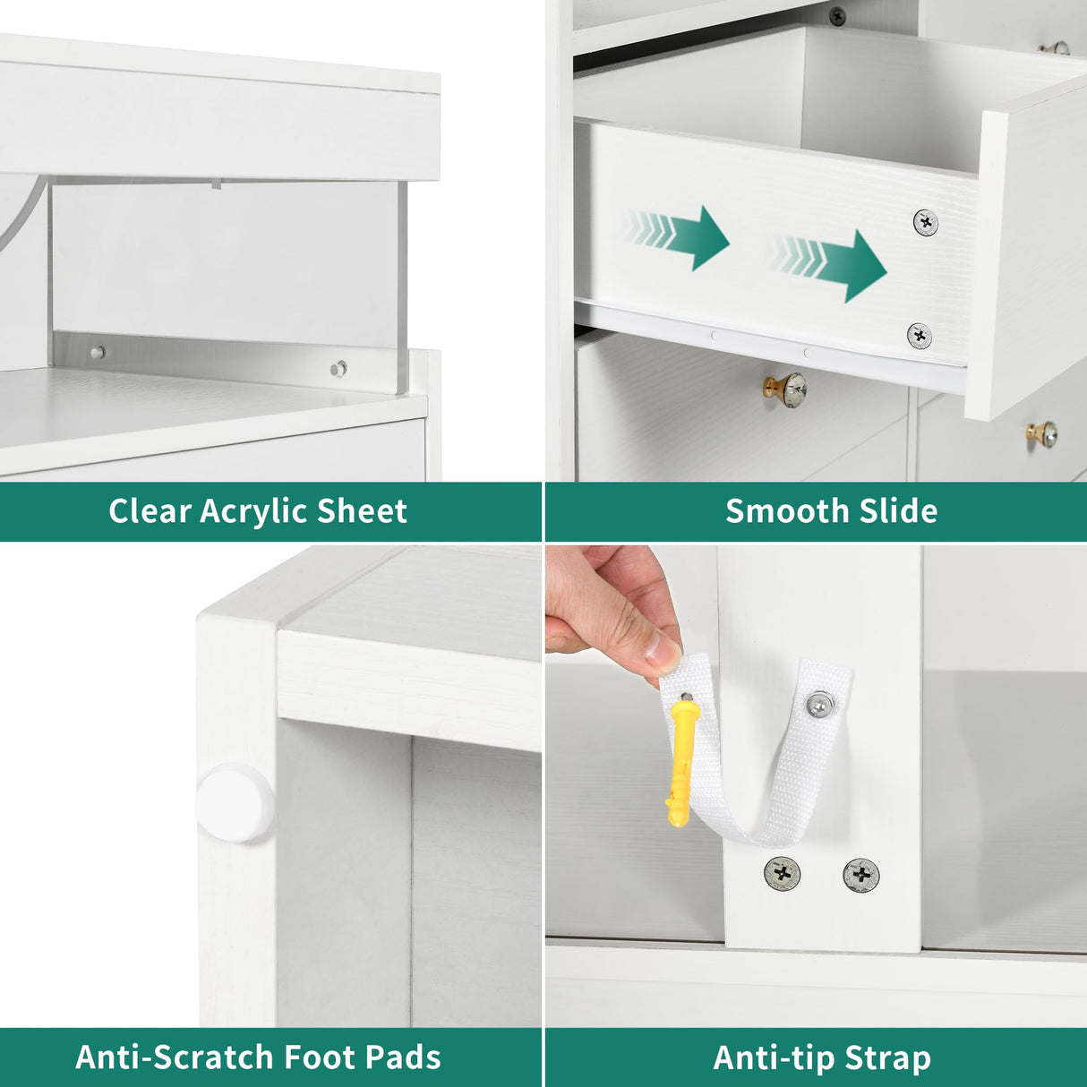 YITAHOME 6 Drawer Dressers with LED Lights and with Charging Station, Wood Dressers Chests of Drawers, Modern Dresser with Open Shelf Storage for Room, Entryway, Hallway, White YITAHOME