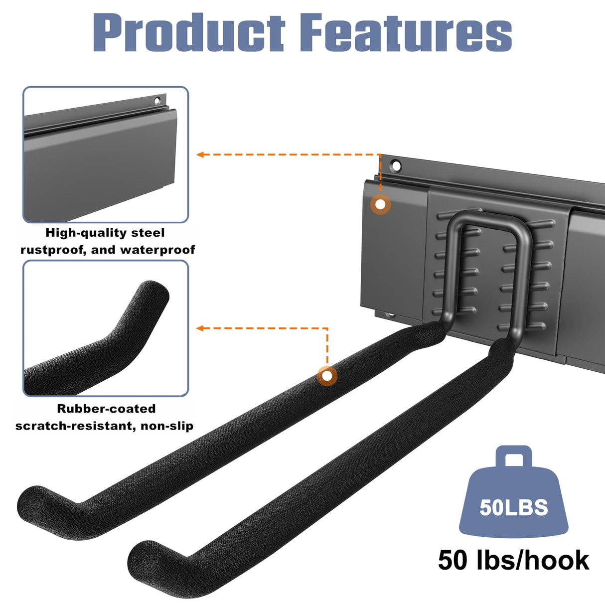 WALMANN Wall Mounted Garden Tool Organizer for Garage, Heavy Duty Folding Chair Storage Rack, 11-Inch Tools Storage Hooks for Shovels, Rakes, Ladders, Hold Up to 400 lbs WALMANN