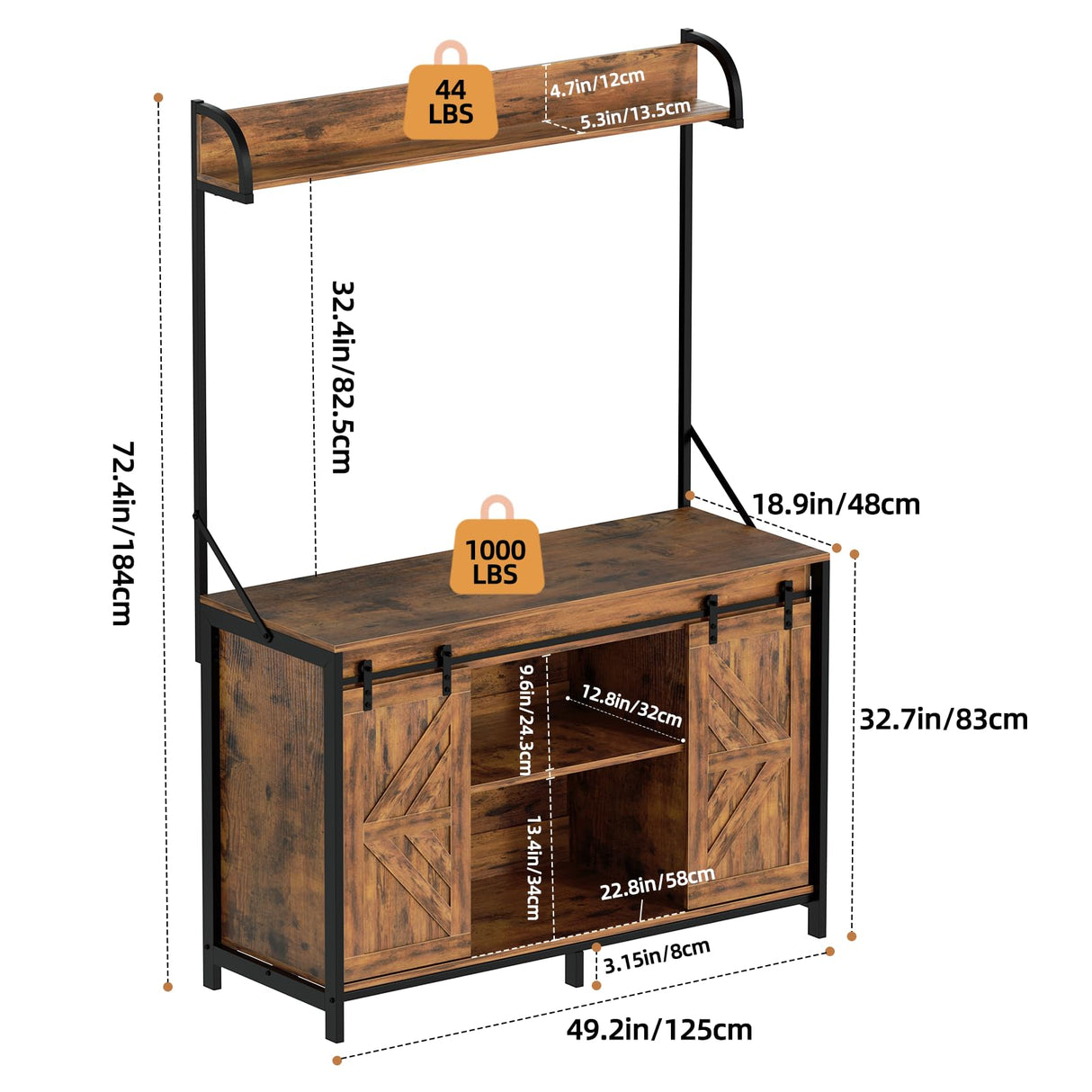 SYESWAY 55-75 Gallon Fish Tank Stand with Power Outlets, Heavy Duty Metal Frame Aquarium Stand with Barn Door, Turtle Reptile Terrariums Stand, 1000LBS Capacity, Brown SYESWAY